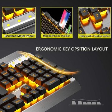 UrChoiceLtd Tastatur- und Maus-Set, UK-Layout-Tastatur,2,4G Kabellos,Farbiges LED-Licht,3000 mAh Akku