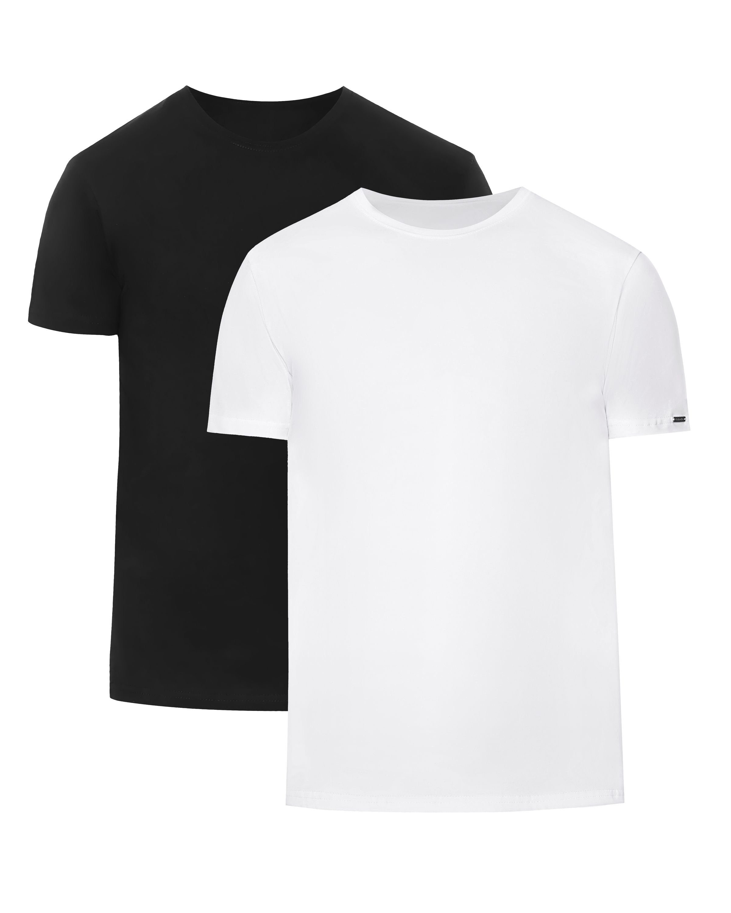 Cornette T-Shirt Herren T-Shirts mit U-Ausschnitt 2er Pack CR068 (1-tlg) Schwarz/Weiß (2 Pack)