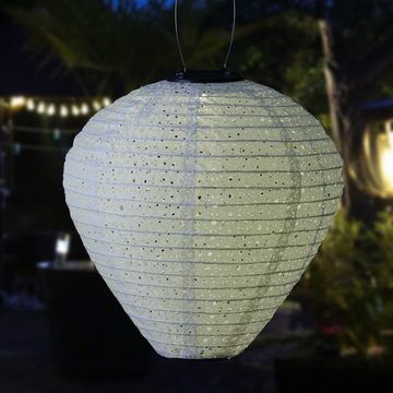 MARELIDA LED Lampion Solar Gartenlampion Ballon Blumenmuster weiß D:30cm Balkon Terrasse, LED Classic, warmweiß (2100K bis 3000K)