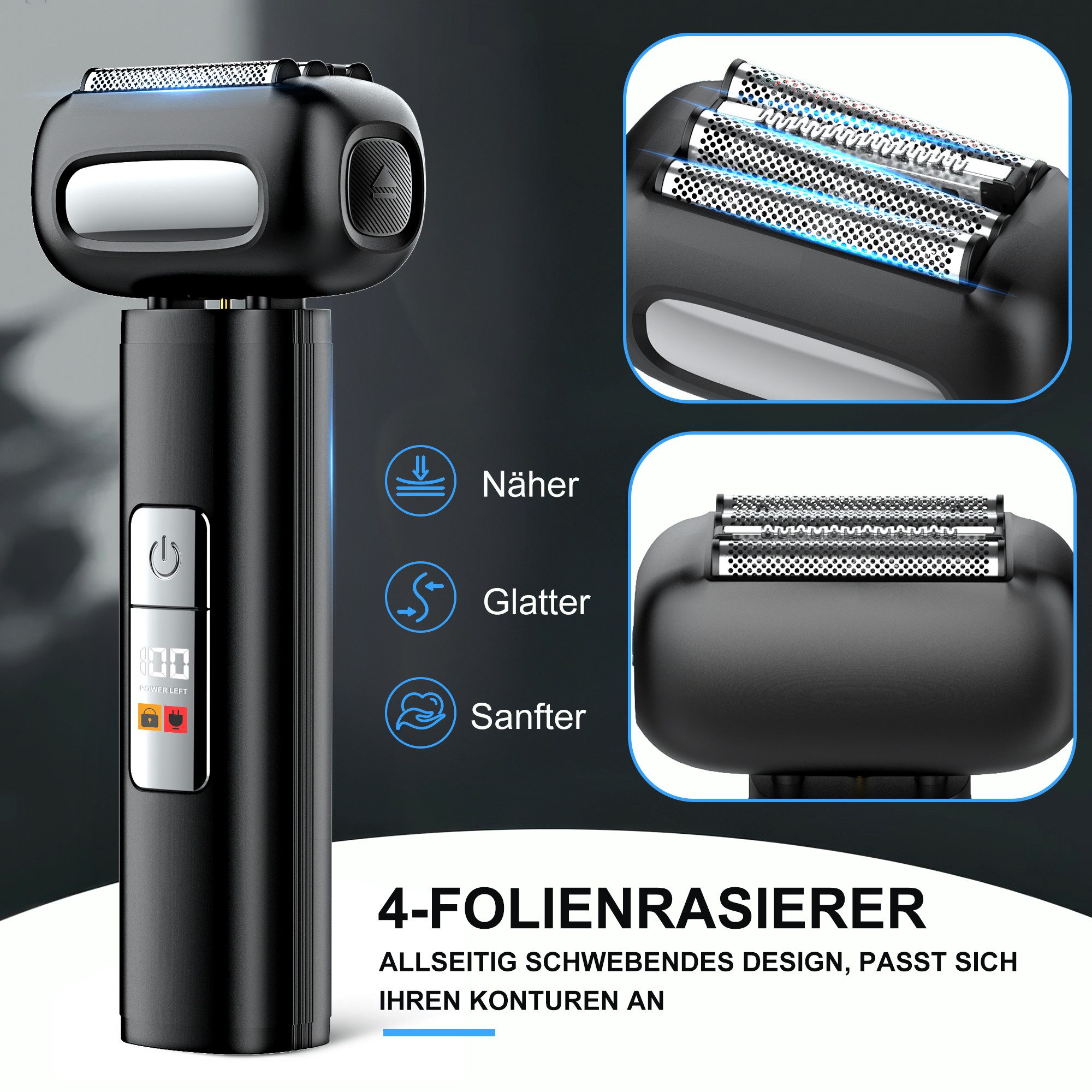 Forrlite Elektrorasierer Rasierer Herren Elektrisch,Elektrorasierer Herren und Trockenrasierer, Rasierapparat Herren 3D Rotation Wiederaufladbar mit Reisesperre