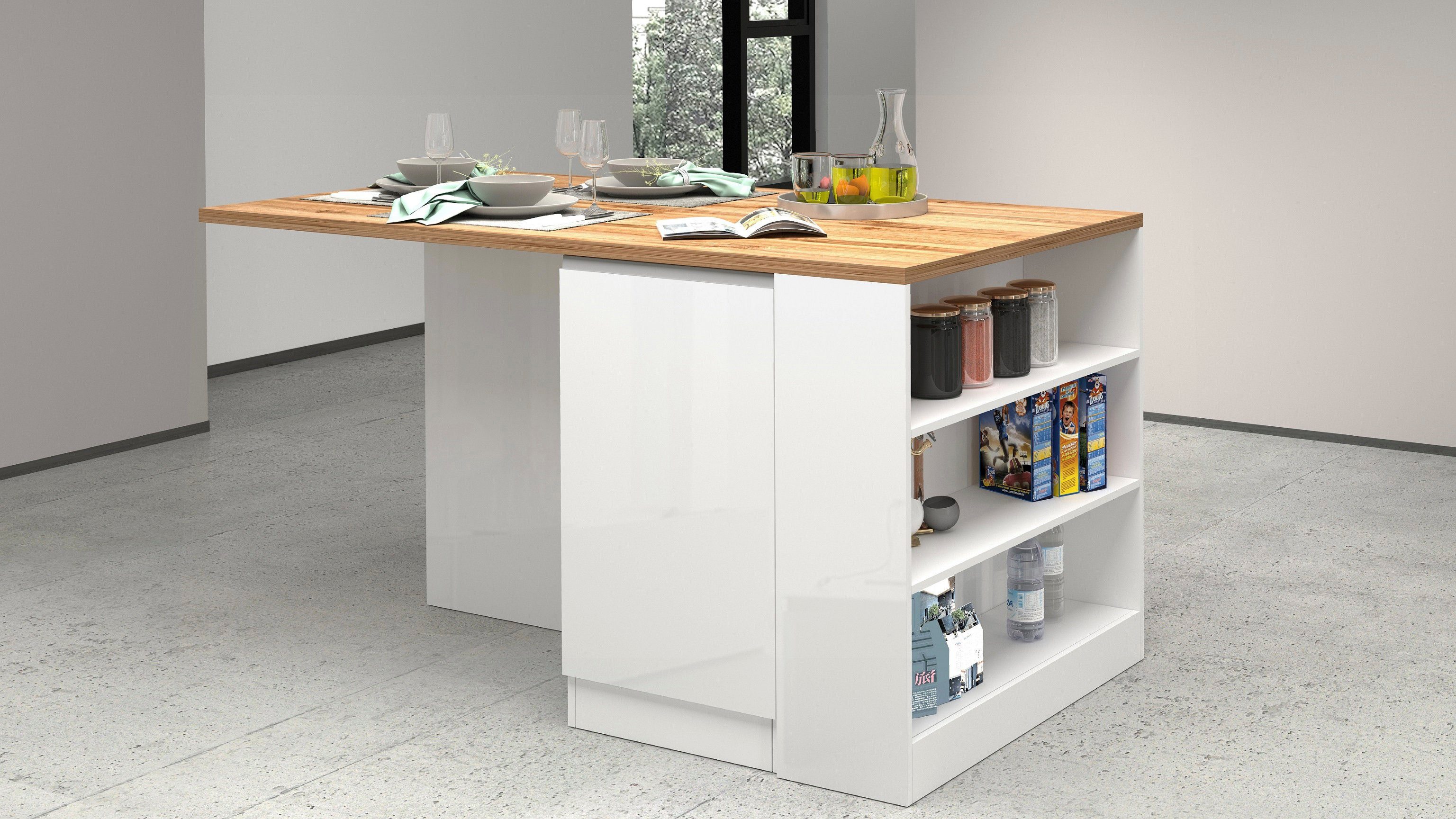 KOCHSTATION Kücheninsel KS-Sole, Breite 160 cm, 2 Türen, 4 offene Fächer günstig online kaufen