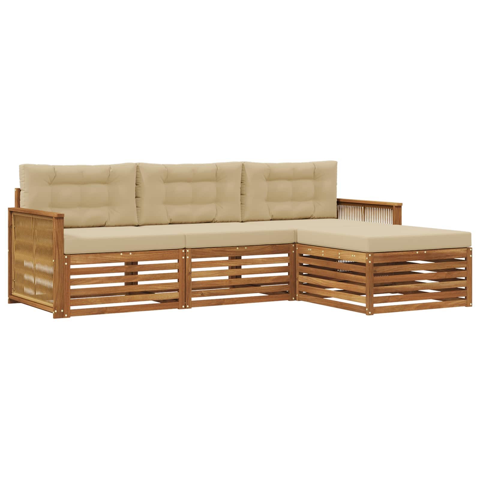 Gartenlounge-Set Outdoor-Sofagarnitur Natur und Beige 249 x 162,5 x 73 cm