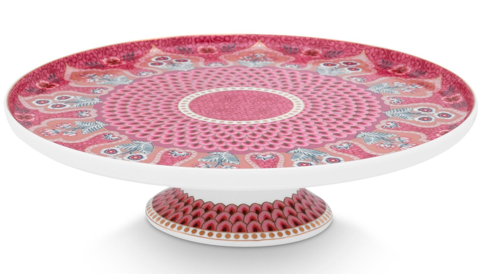 PiP Studio Servierplatte Flower Festival mini Kuchenpla. scal. dark p. 21cm, Porzellan, (Platten), Mini Cake Tray Flower Festival Scallop Deco Dark Pink 21cm