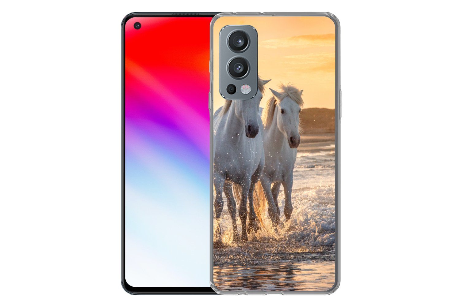 MuchoWow Handyhülle für OnePlus Nord 2 5G Pferde - Wasser - Strand - Tiere, Phone Case, Silikon, Schutzhülle Dünn