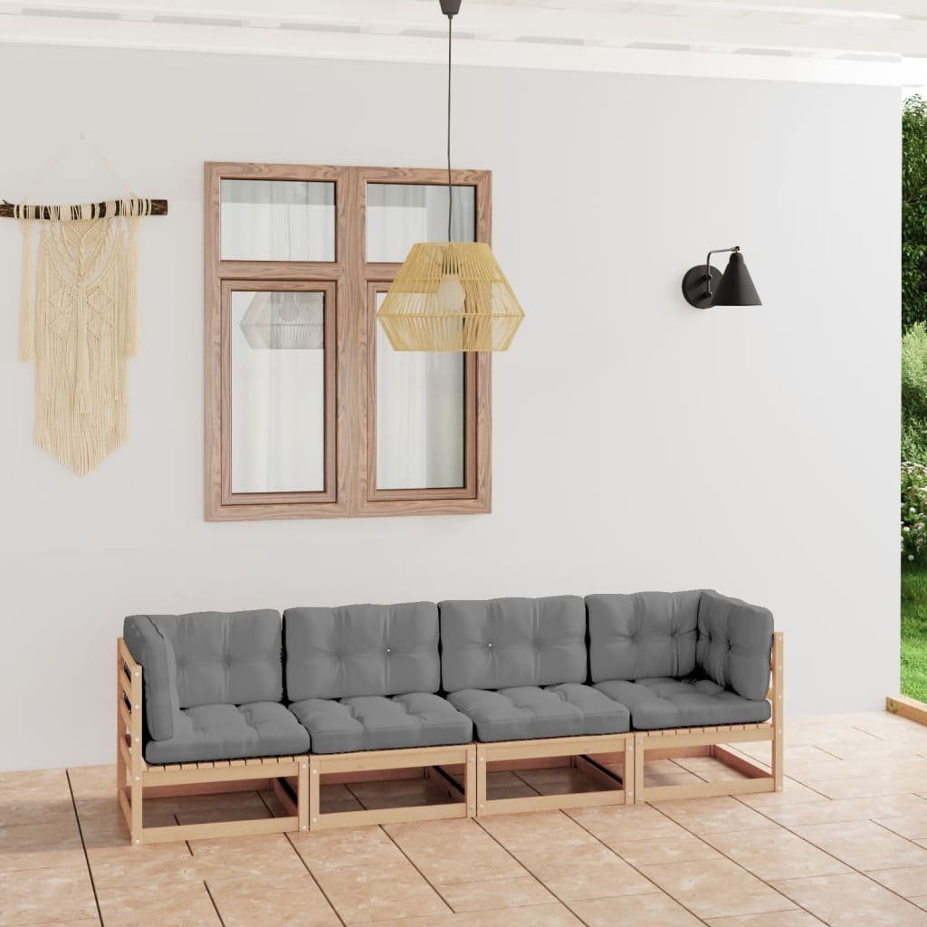 vidaXL Loungesofa 4-Sitzer-Gartensofa mit Natur 1 Massivholz, Kissen Kiefer Teile