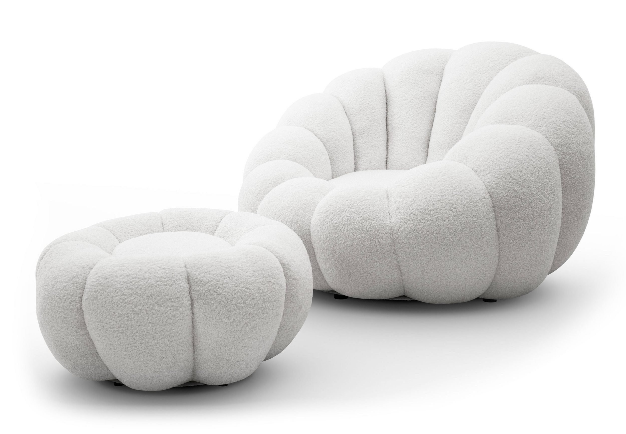 yourhouse24 Drehsessel ORIA inkl. Hocker, Bouclé Lounge Sessel, Teddy-Stoff (Set, 2-St., Relaxsessel mit Hocker), 360° drehbar, Low-Seating