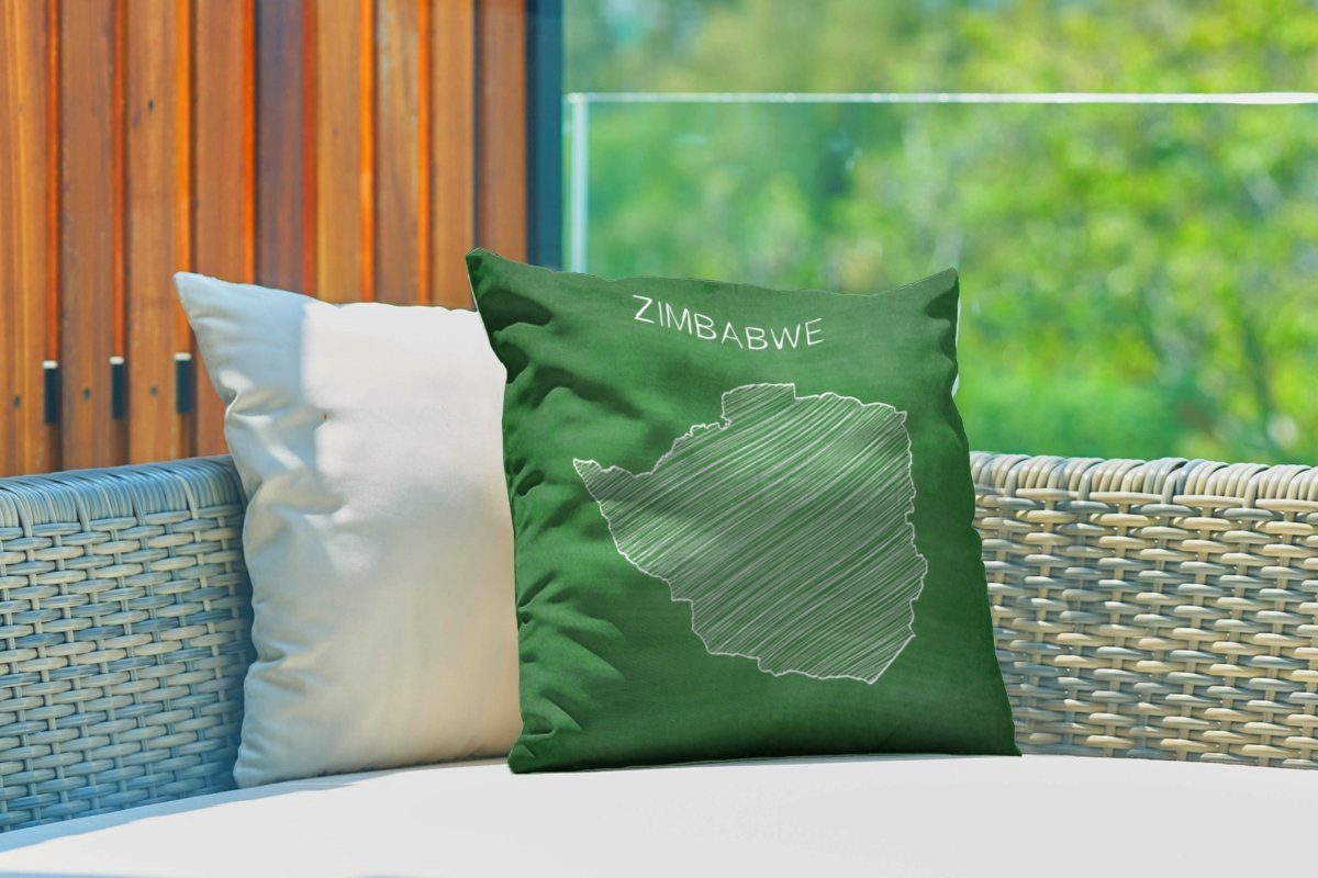 MuchoWow Dekokissen Eine Illustration von Kissenhülle, Dekokissen, grünen auf einer Outdoor Kissenbezüge, Kreidetafel, Simbabwe Dekokissenbezug