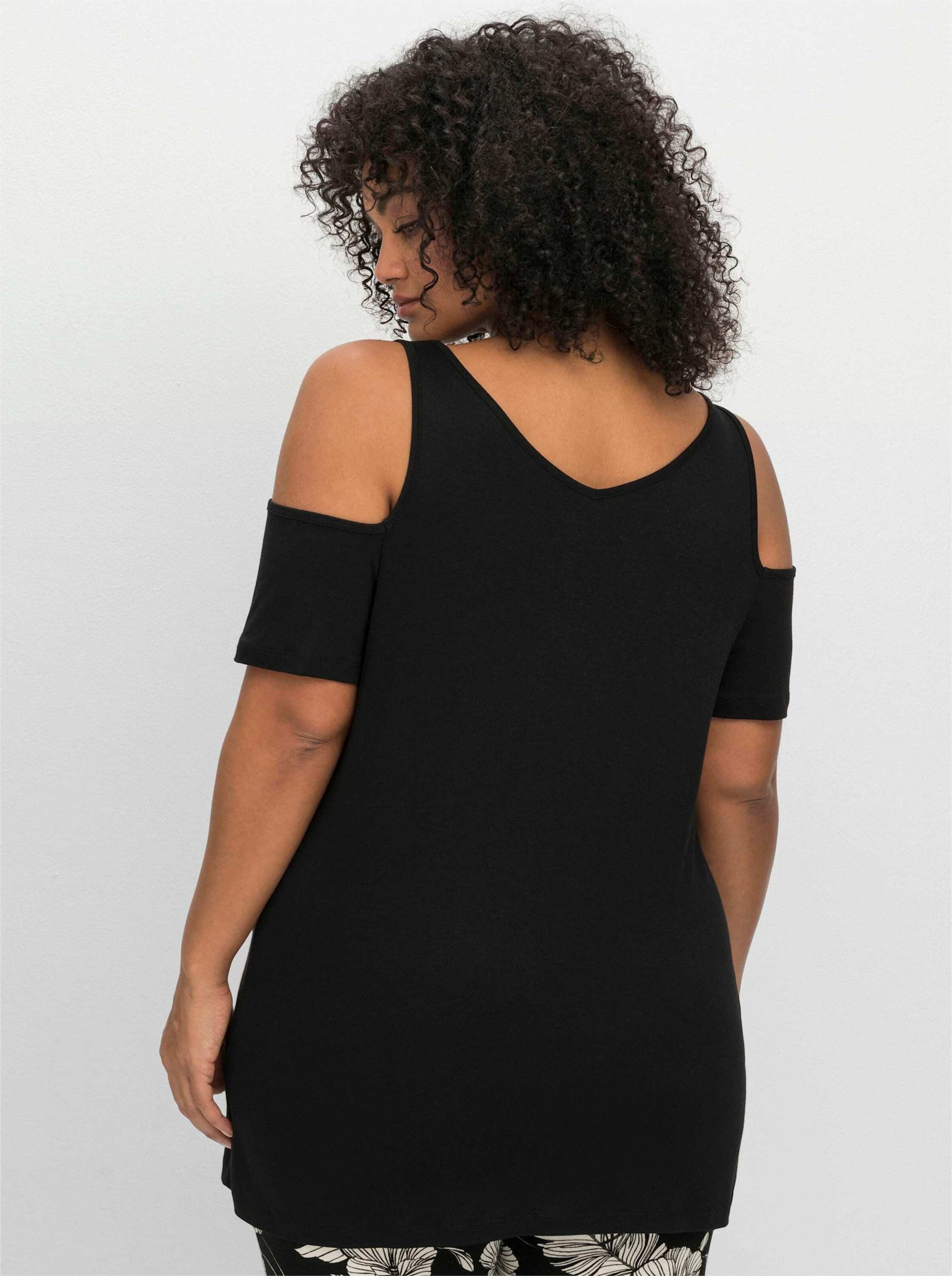 Sheego T-Shirt T-Shirt Kurzarm mit V-Ausschnitt, im schulterfreien Look günstig online kaufen