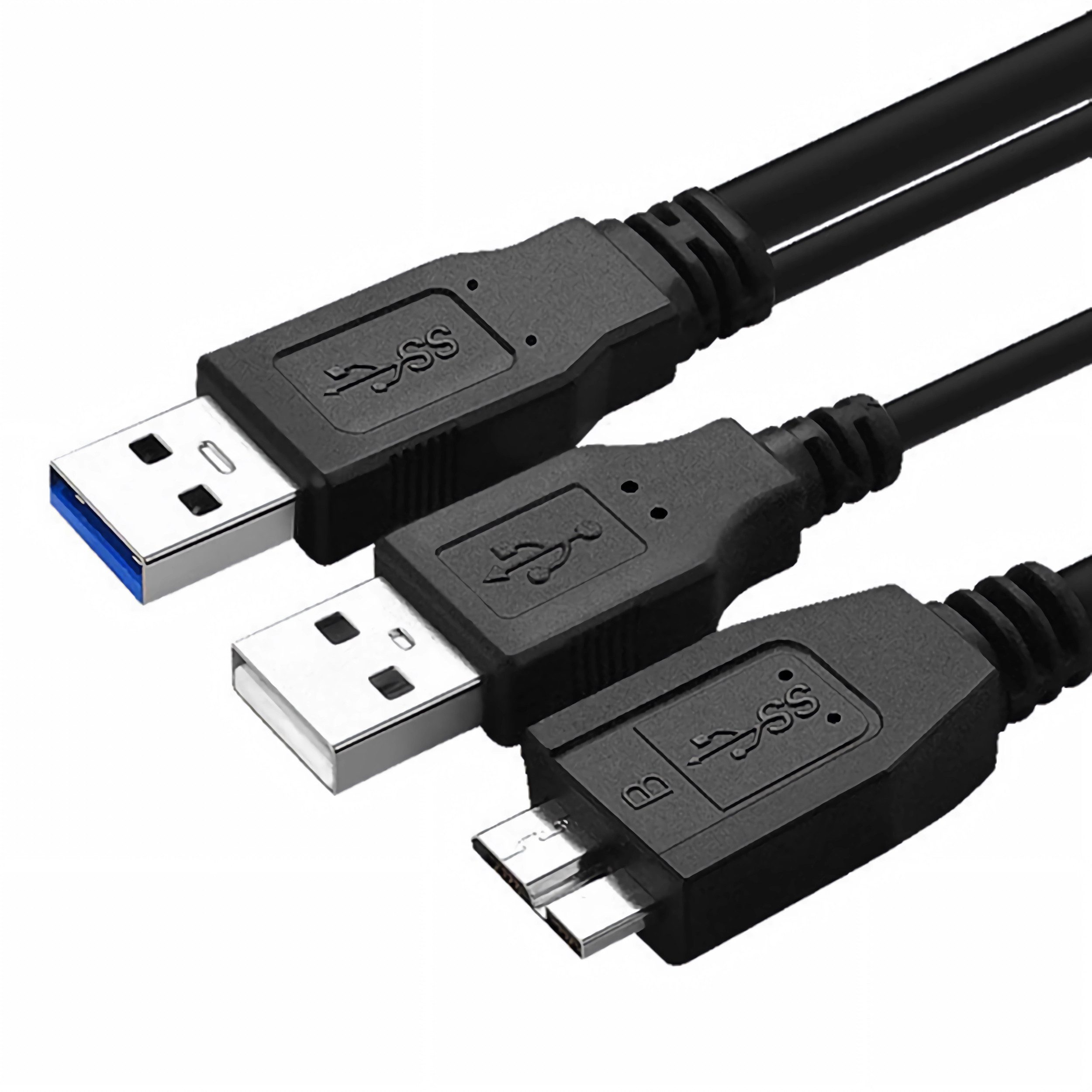 Bolwins B38 USB 3.0 Y-Kabel für externe HDD SSD Festplatten, 50cm Kabel USB-Kabel, USB 3.0 Typ-A Stecker, Micro USB 3.0 Typ-B Stecker, USB 2.0 Typ-A Stecker (Stromversorgung) (50 cm), USB 3.0 Y-Kabel, Zusatzstromversorgung, 5Gbit/s, geschirmt, Plug &Play
