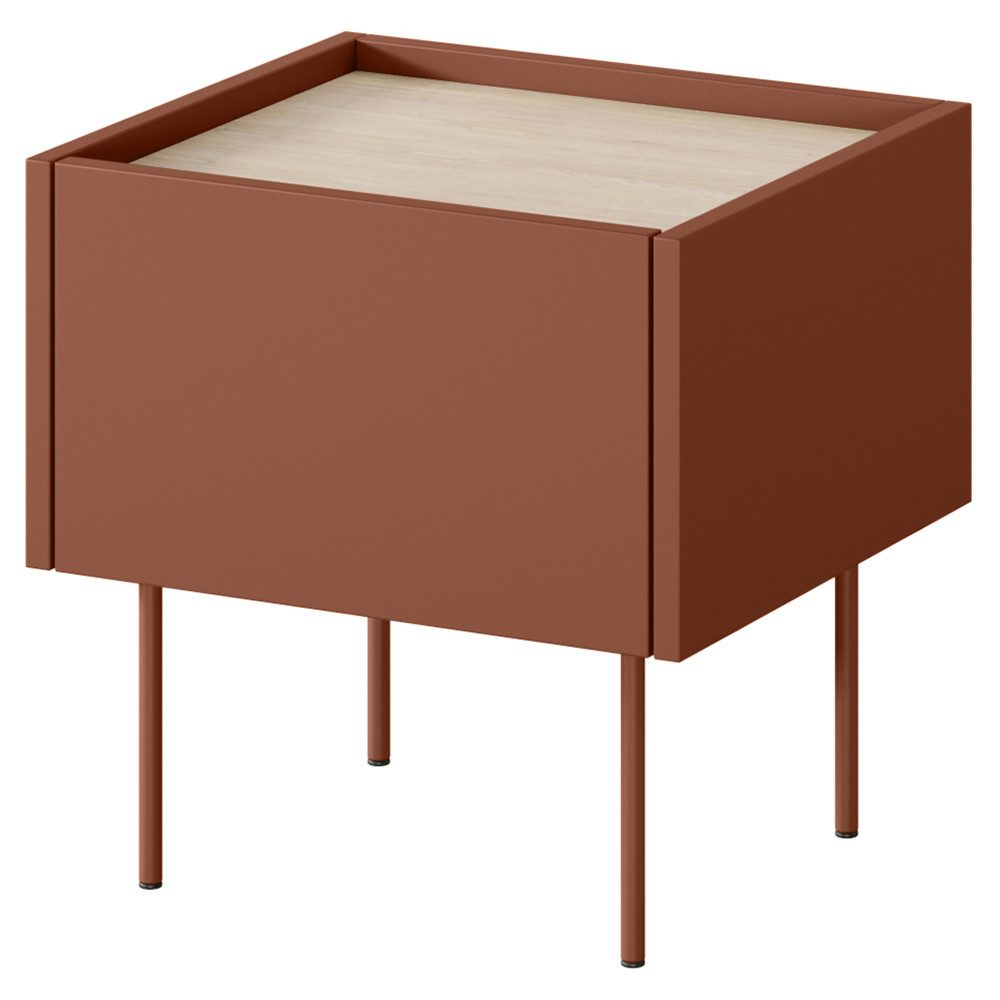 Lomadox Nachttisch DELFT-141, in rot und Eiche, 45 cm breit, grifflos