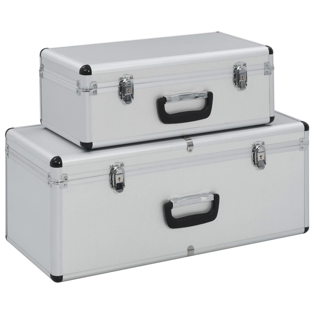 vidaXL Werkzeugbox Aufbewahrungskoffer 2 Stk. Silbern Aluminium (2 St)
