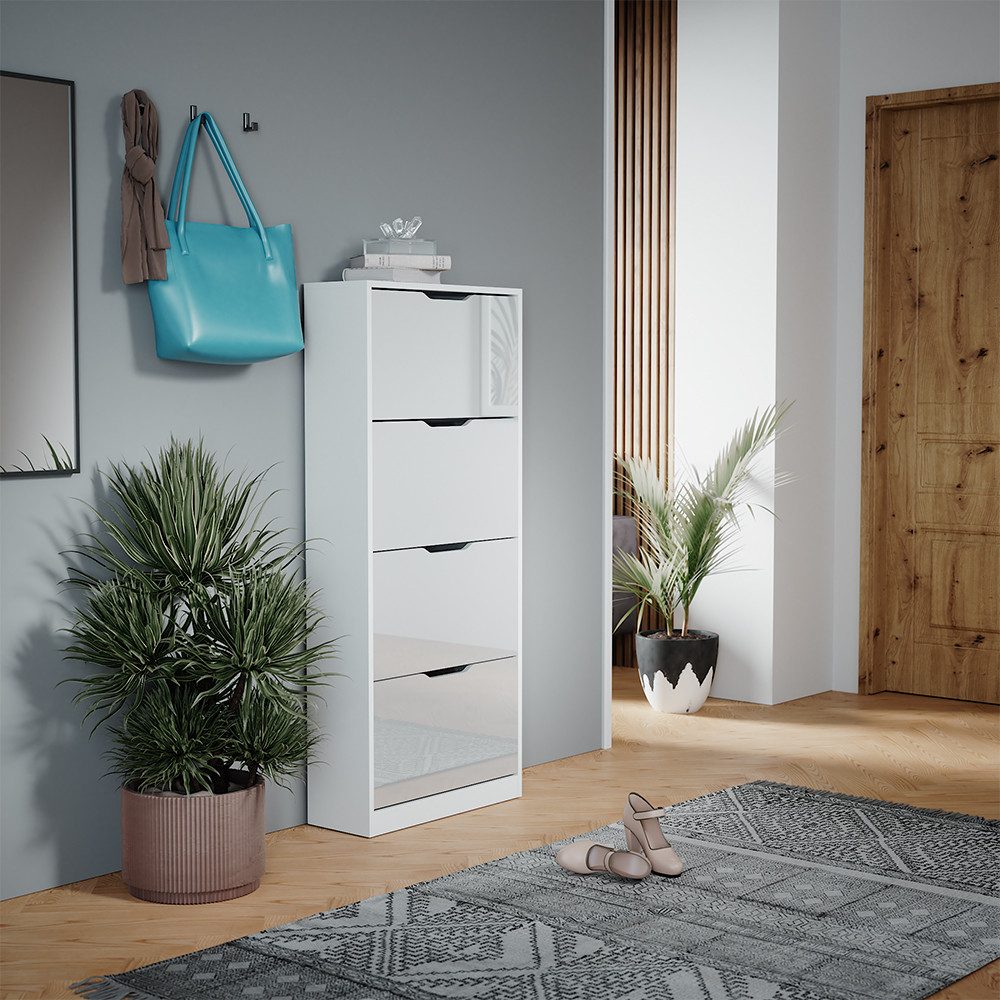 Vicco Schuhkipper Luca, Weiß/Weiß Hochglanz, 59 x 137 cm mit 4 Klappschubladen (1 St)