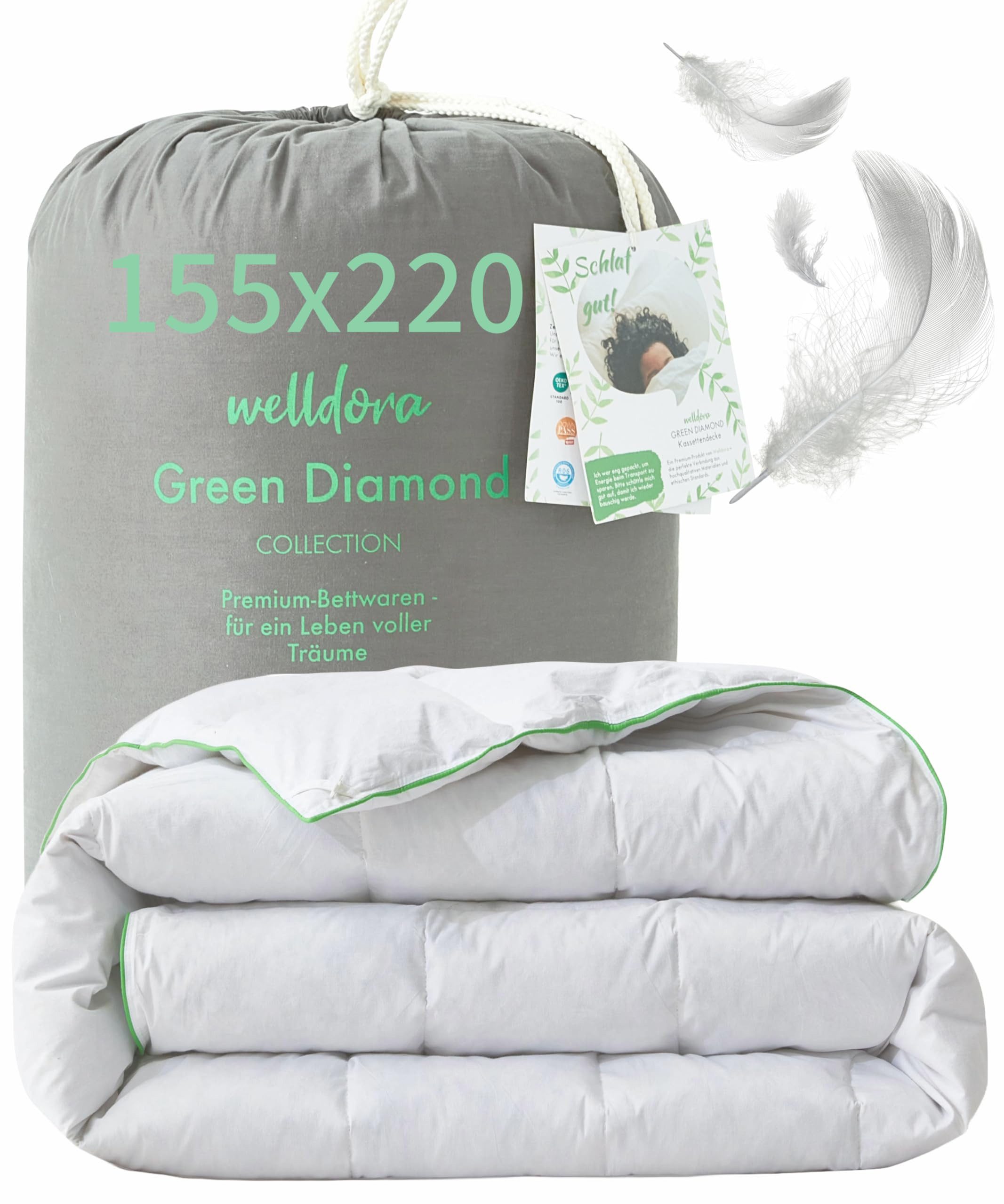 Welldora Federbettdecke Komfort Bettdecke Sommer, Fachärztlich geprüft für Allergiker, Füllung: 20% Daunen, 65% Daunenfasern, 6% Federn, 9% Federfasern (Enten), Zertifiziert für Tierwohl, Dünne leichte Sommerdecke