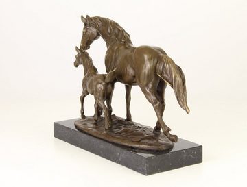 Dekofigur Bronzefigur Skulptur Pferd und Fohlen auf Marmorsockel 33 cm