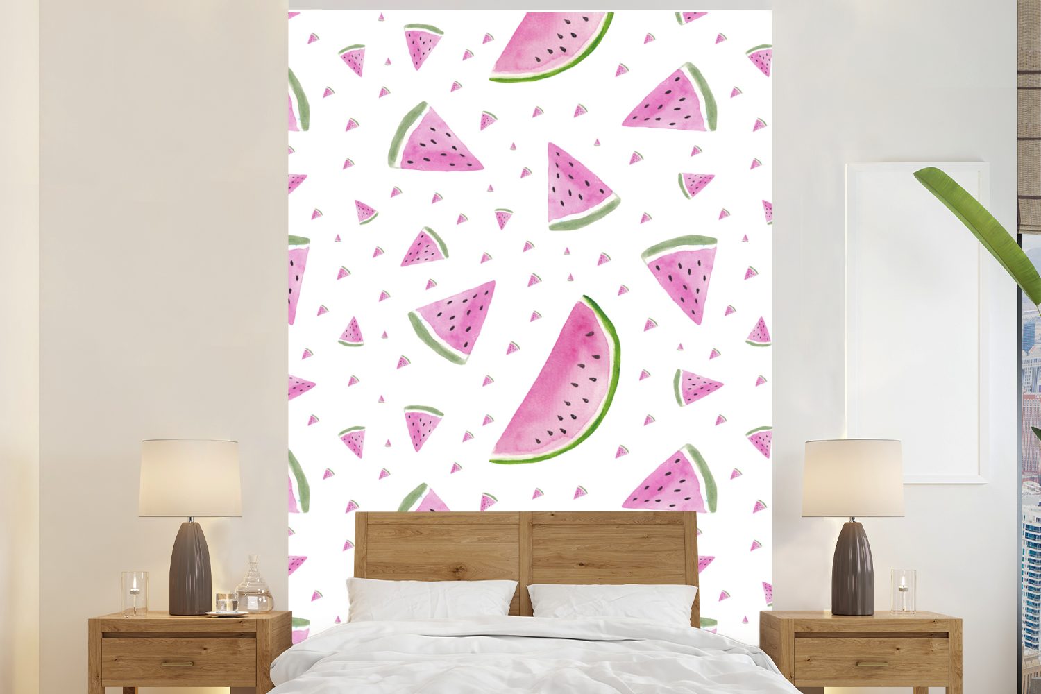 MuchoWow (3 für Montagefertig Aquarell Wassermelone - Wohnzimmer, bedruckt, St), Matt, Pastell, Tapete Fototapete Vinyl Wandtapete -