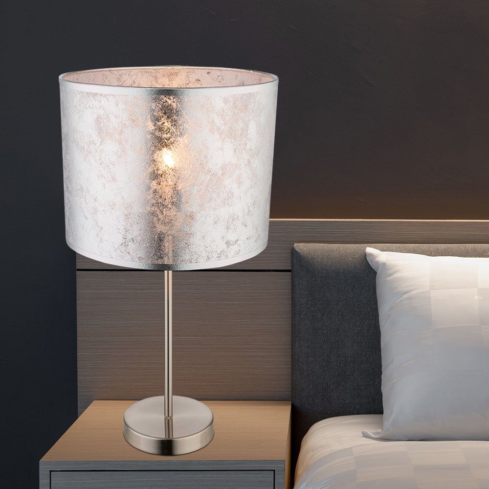 etc-shop LED Tischleuchte, Leuchtmittel inklusive, Warmweiß, Design Textil  Tisch Leuchte Wohn Zimmer Lese Lampe silber metallic im