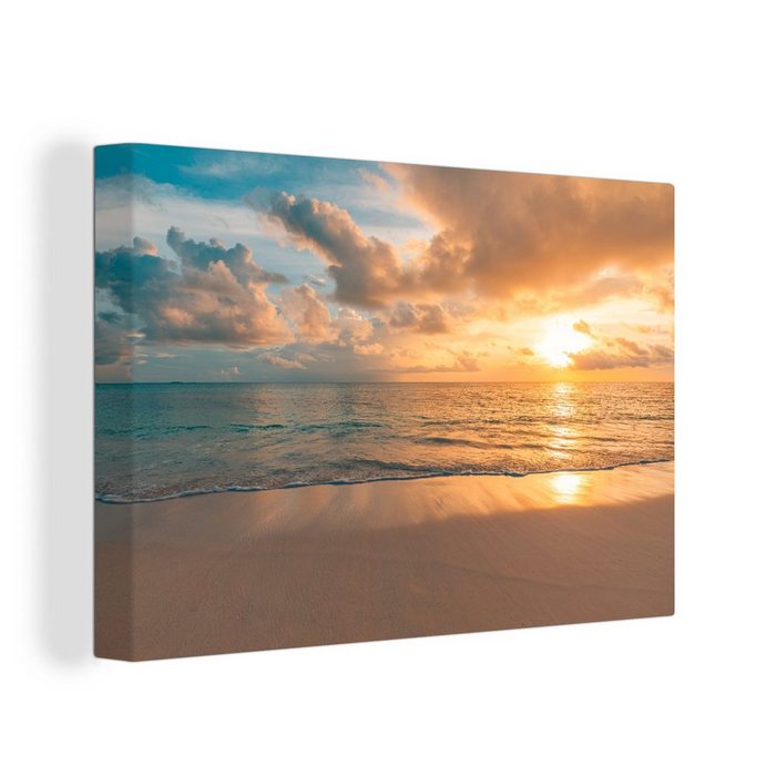 OneMillionCanvasses® Leinwandbild Strand - Sommer - Sonnenuntergang - Wolken - Meer (1 St) Wandbild Leinwandbilder Aufhängefertig Wanddeko