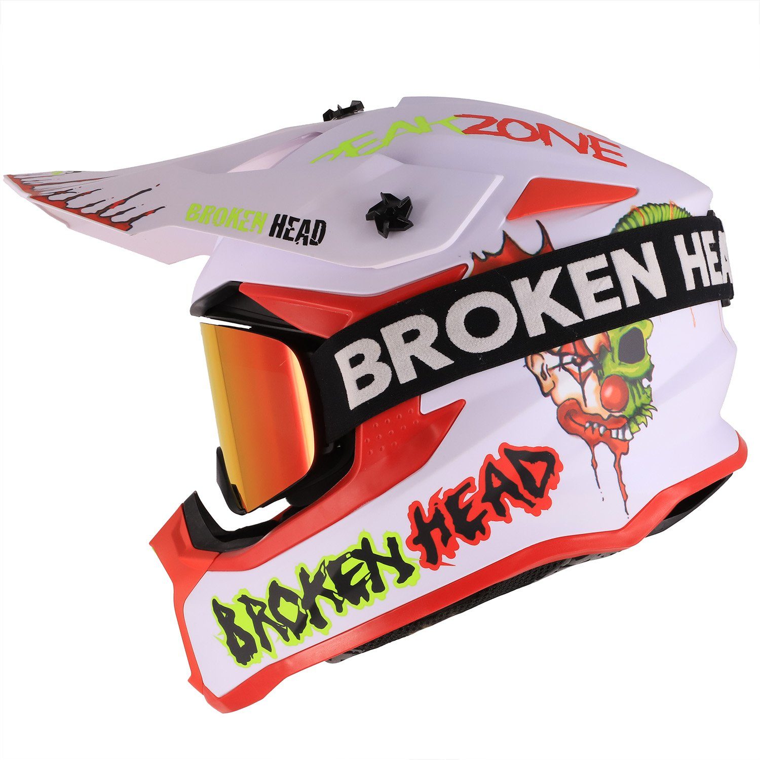 Broken Head Motocrosshelm FreakZone Weiss-Rot (Mit MX-Struggler Rot), Auffälliges Design