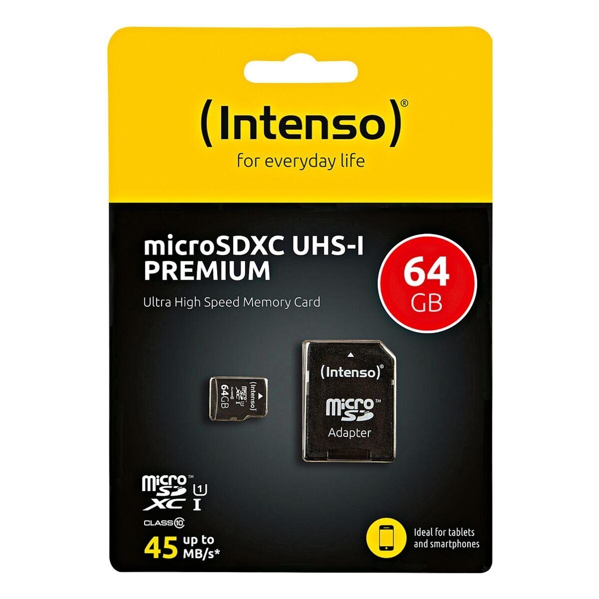 Intenso Premium Speicherkarte (64 GB, 45, für Handy & Smartphone)