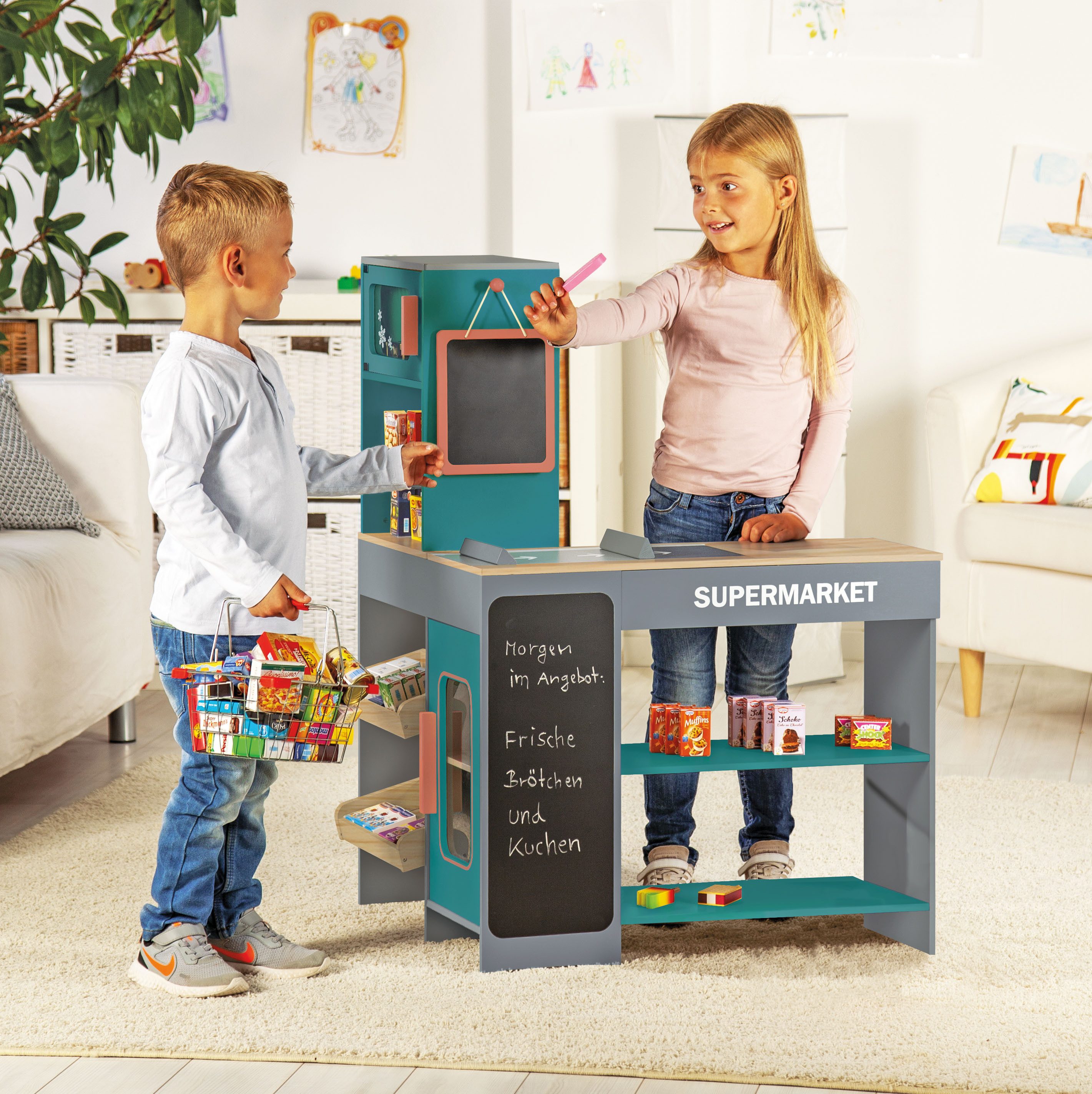 Tanner Kaufladen Moderner Supermarkt, inkl 40 Kaufladenminiaturen; aus Holz