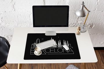 MuchoWow Gaming Mauspad Skyline von Barcelona" auf schwarzem Hintergrund (1-St), Büro für Tastatur und Maus, Mousepad Gaming, 90x60 cm, XXL, Großes