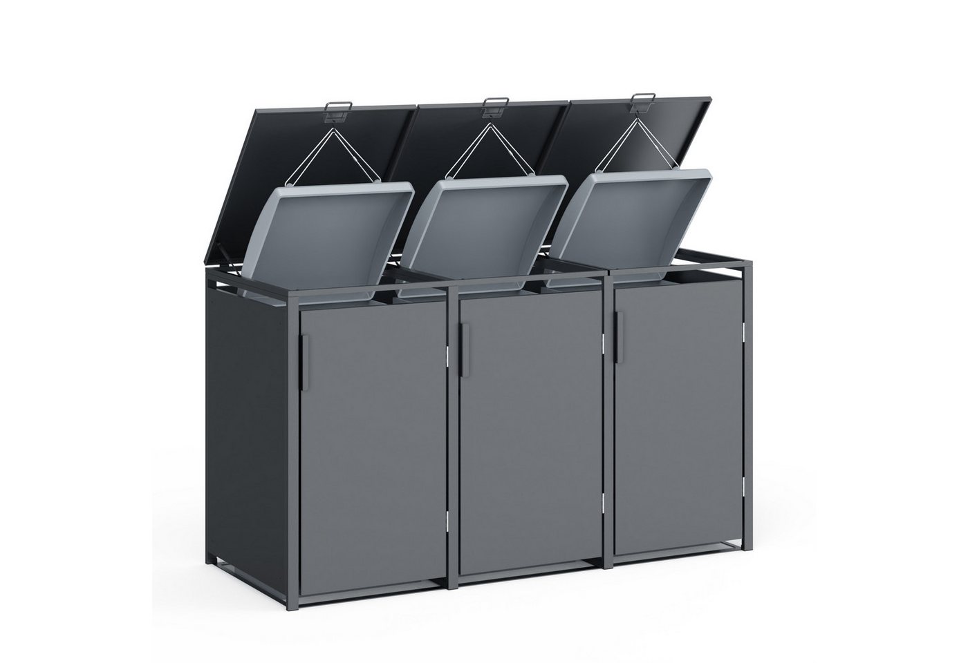 Thumbnail - Plats Outdoor solution Mülltonnenbox 3er Mülltonnenbox, 198,5x80x116cm, Stahl, anthrazit (Set, 1 St), Mülltonnen