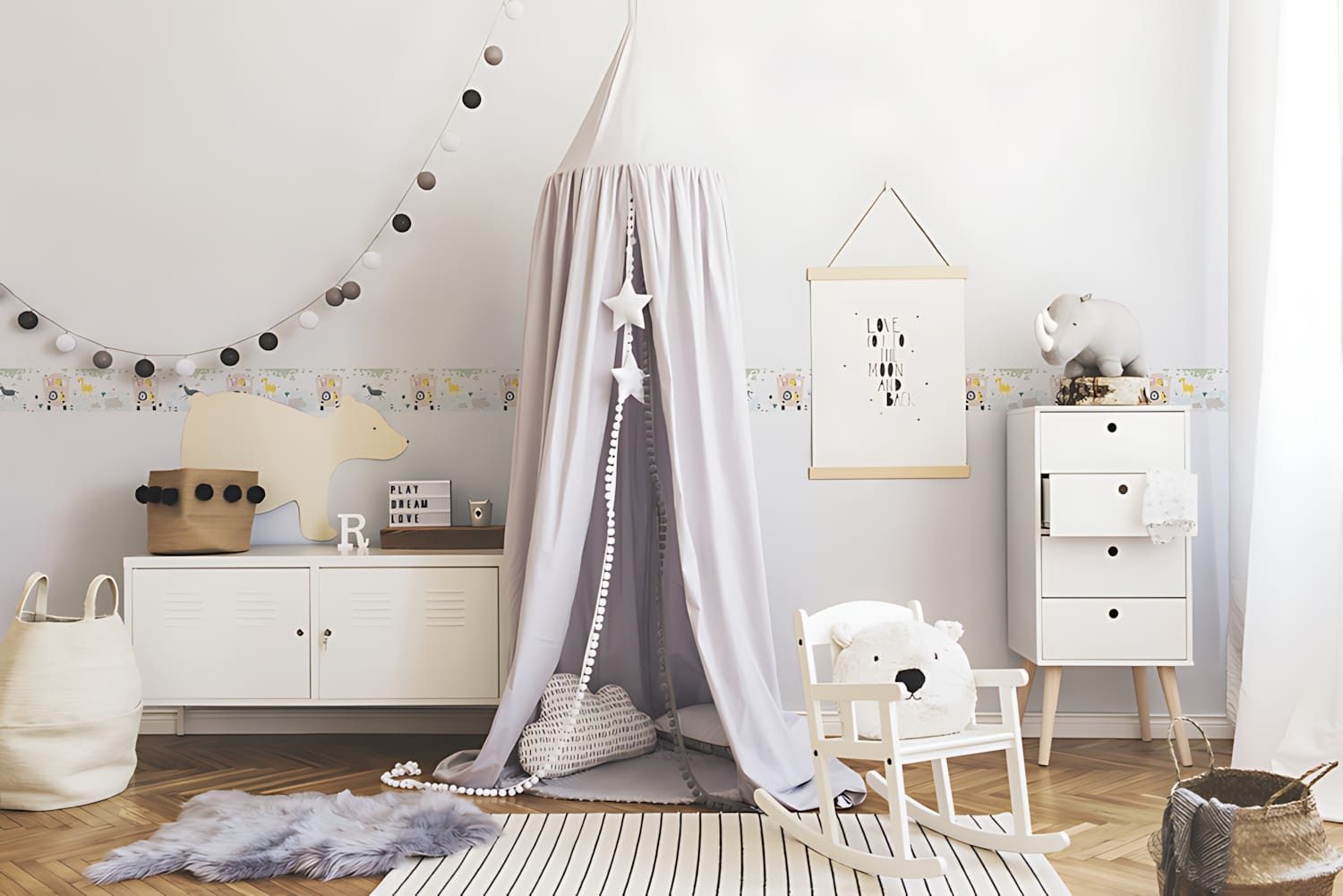 Profhome Bordüre 403756-GU Tiermotiv Tapete Kindertapete matt weiß gelb creme 0,75 m2, leicht strukturiert, matt, (1 Rolle, 0,75 qm), selbstklebende Bordüre in beige