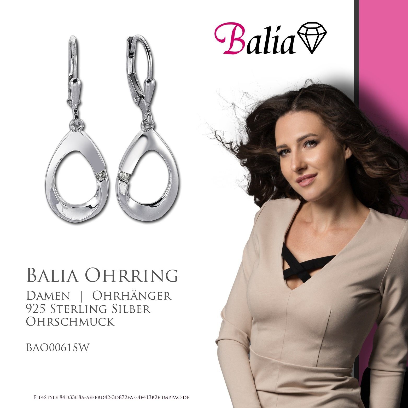 Damen Balia poliert 925 Sterling Ohrhänger (Ohrhänger), Oval Silber Paar Farbe: silber aus Silber, Ohrhänger 925 weiß, Balia Damen Ohrringe