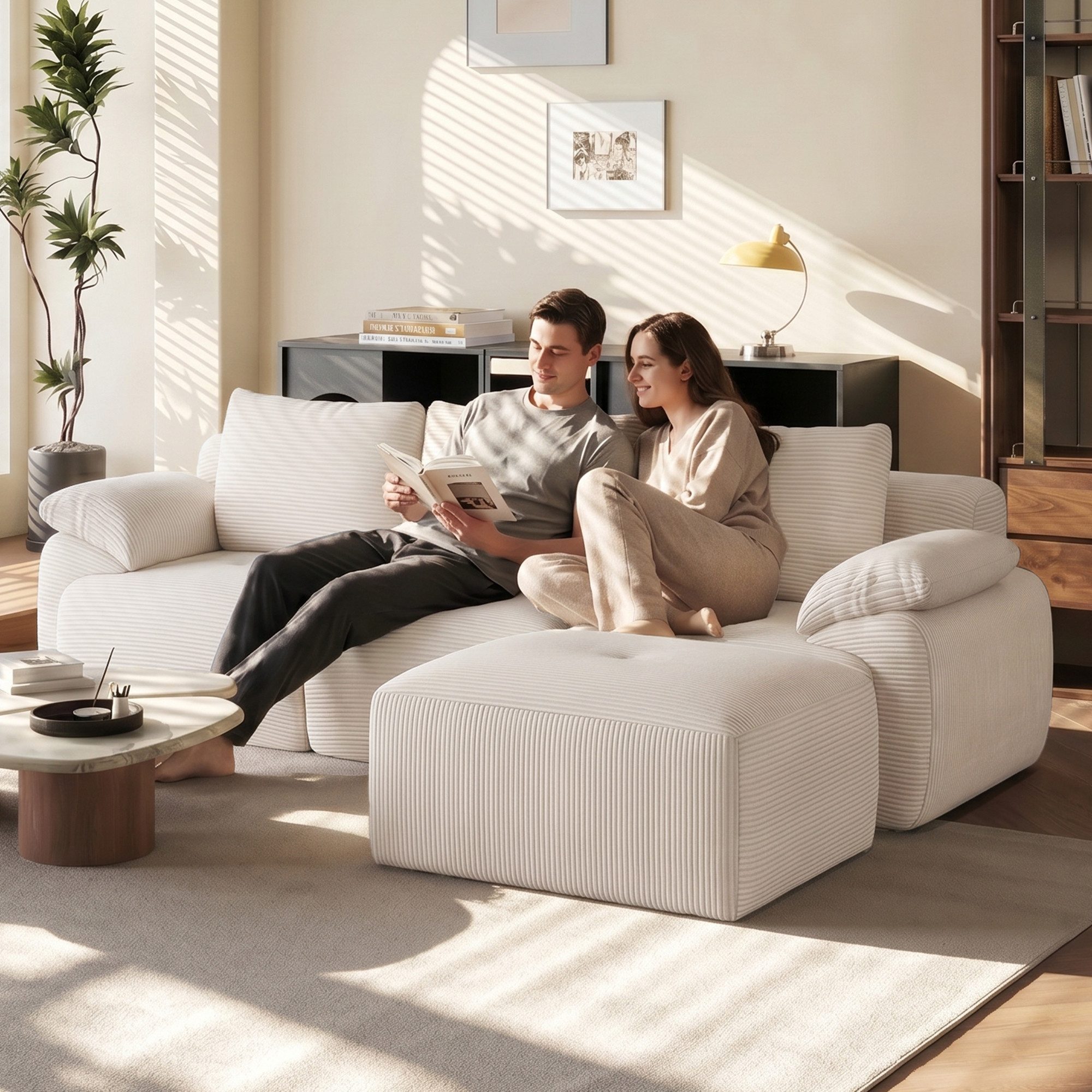 BELUPAI Ecksofa Modulares Sofa, L-Form Bodensofa Couch mit Liegefläche für Wohnzimmer, Set 1 Teile, Cord-Stoff,Grau