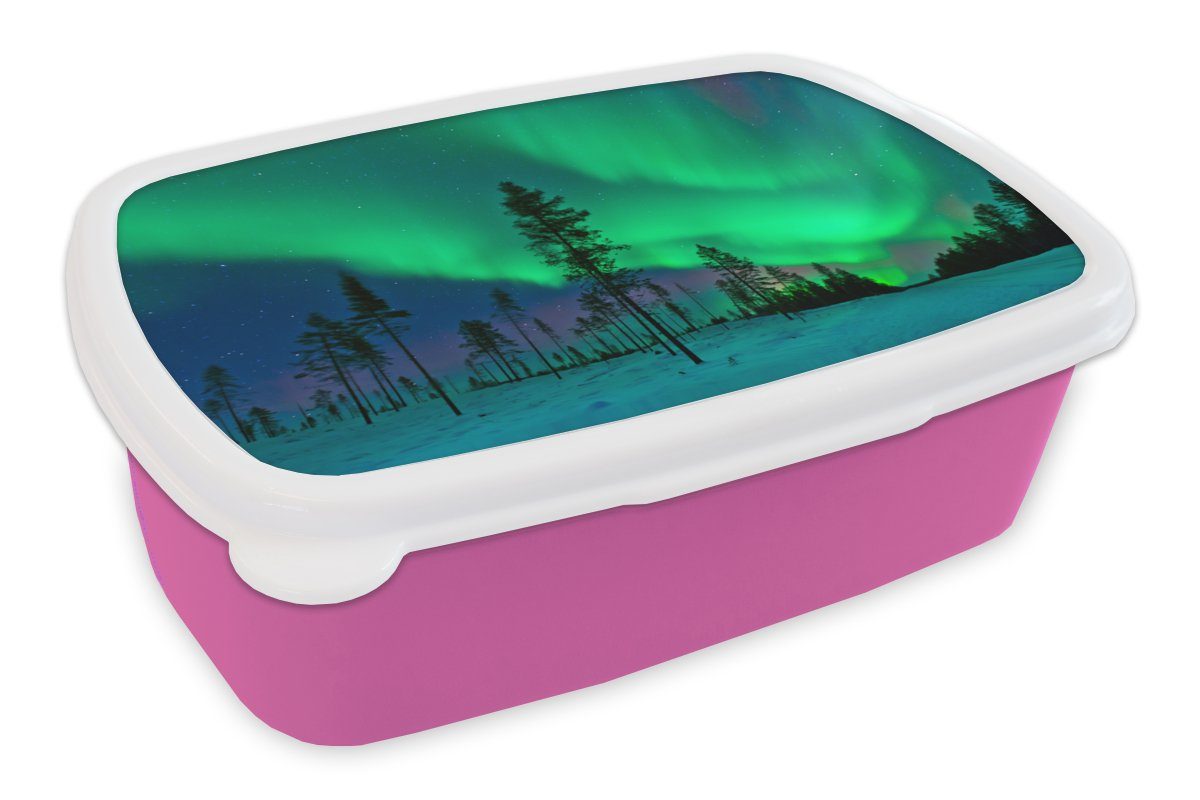MuchoWow Lunchbox Nordlichter - Schweden Kunststoff, Boom, Brotbox Erwachsene, (2-tlg), Brotdose - Mädchen, rosa für Snackbox, Kunststoff Kinder