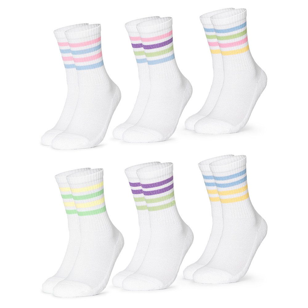 OCCULTO Sportsocken Damen Retro Tennis Socken 6er Pack (Modell: Steffi) (6-Paar)