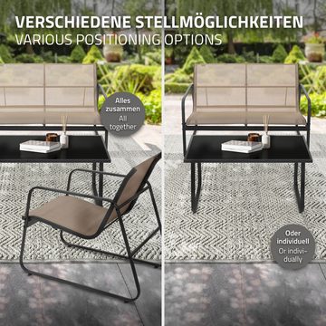 ML-DESIGN Gartenliege Balkonmöbel Set 4-tlg aus Stahl & Textilene für 4 Personen, 4 St., Garten Sitzgruppe Taupe mit Glastisch Sofa und 2 Sesseln wetterfest