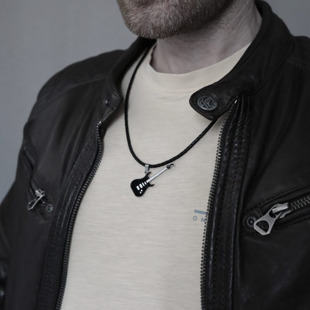 DALMARO Kette mit Anhänger Lederkette Edelstahlkette 316L E-GITARRE, Herren günstig online kaufen