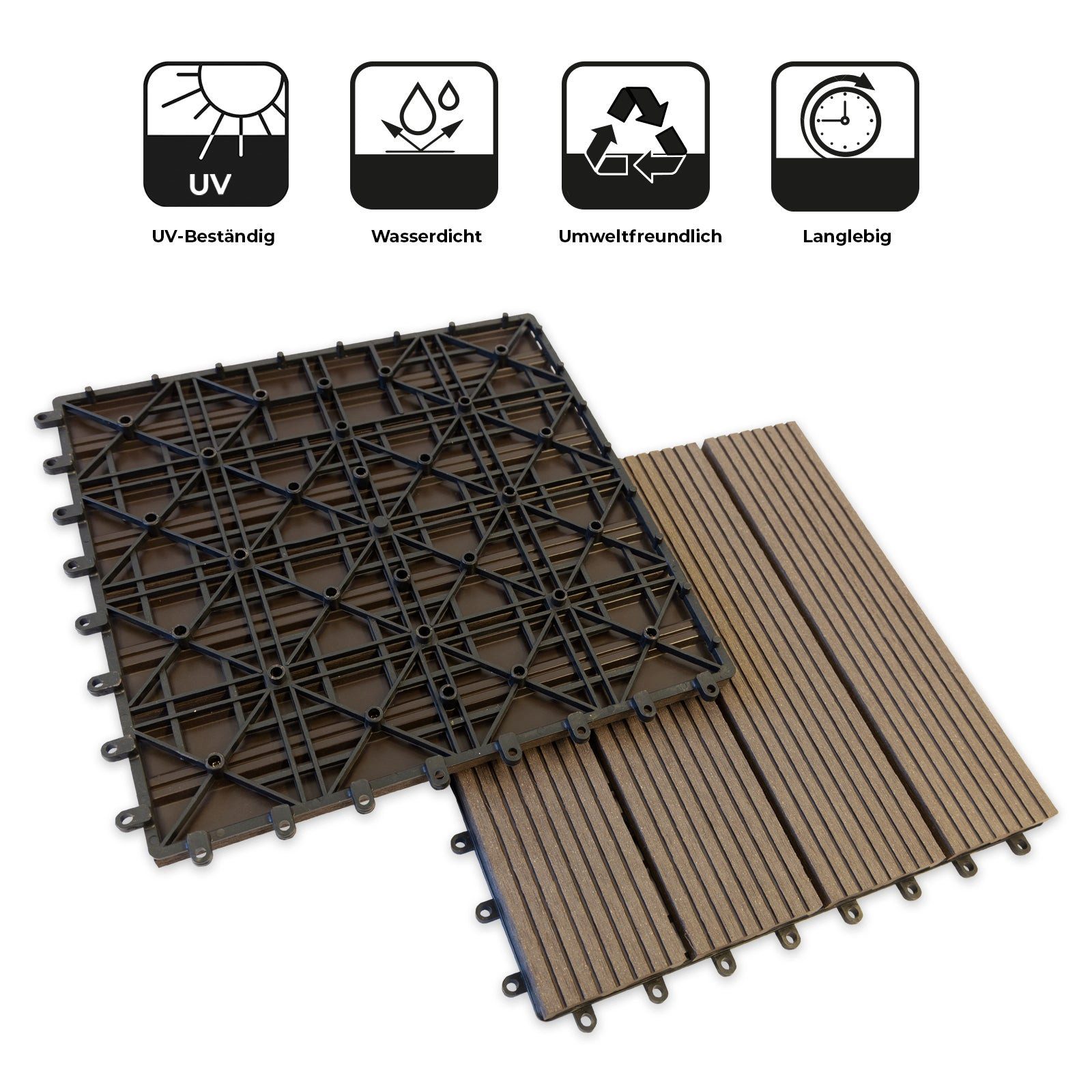 Karat Klickfliesen WPC Royal Dunkelbraun, 30x30 cm, Holzoptik, aus WPC, Stärke 22 mm