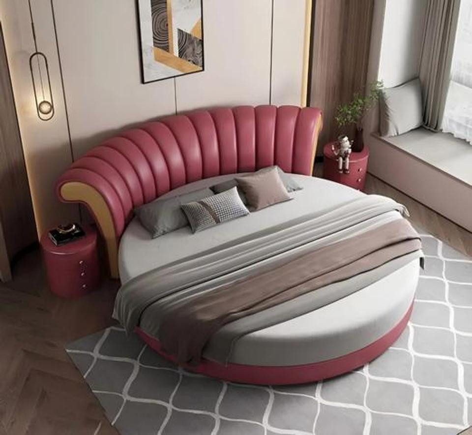 JVmoebel Rundbett Rundes Lederbett in Rosa von JVMoebel mit modernem Design (1-tlg., Bett ohne Matratze), Made in Europa