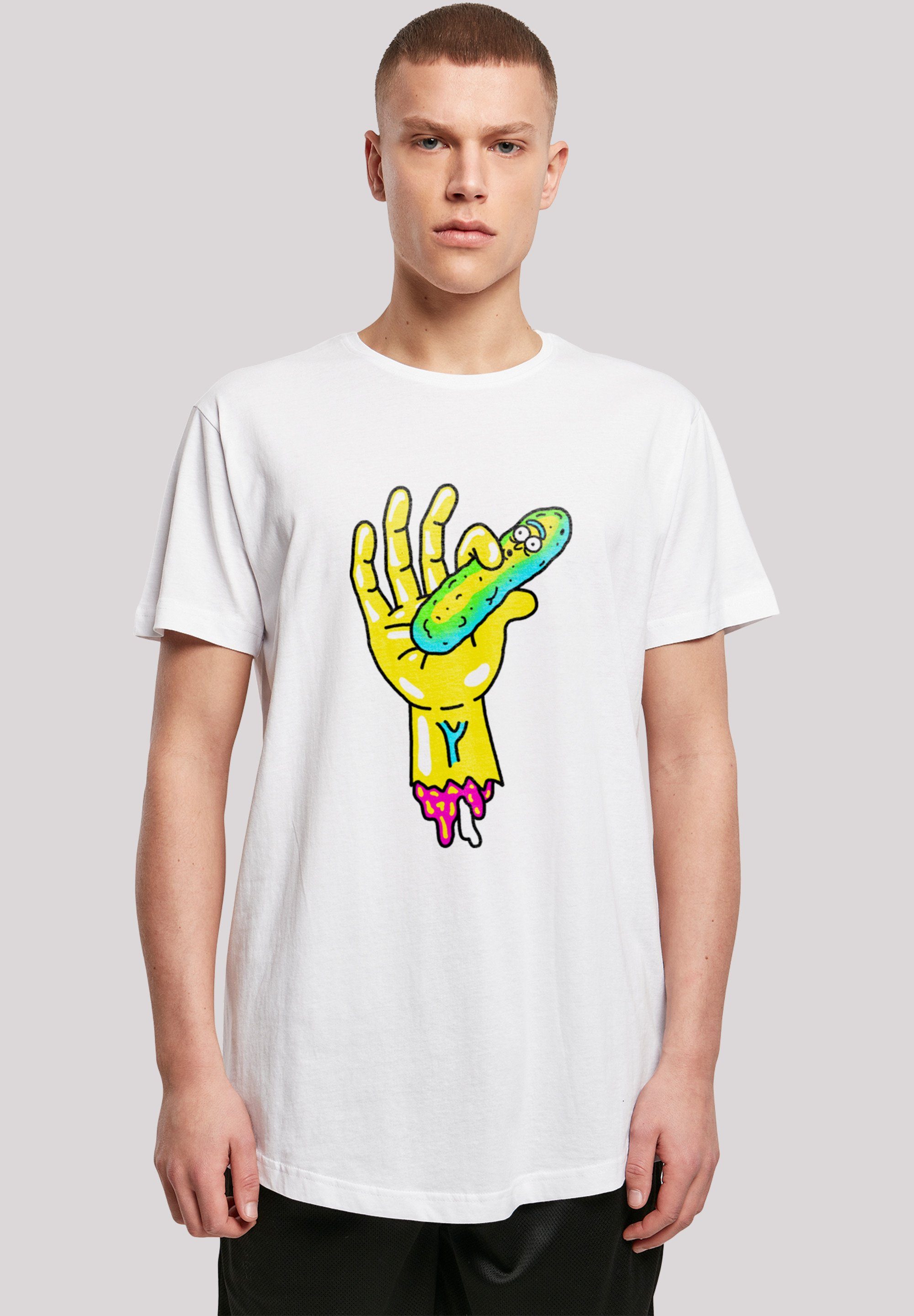 Hand Rick T-Shirt Tragekomfort Print, and Morty Sehr mit Baumwollstoff weicher hohem F4NT4STIC Pickle