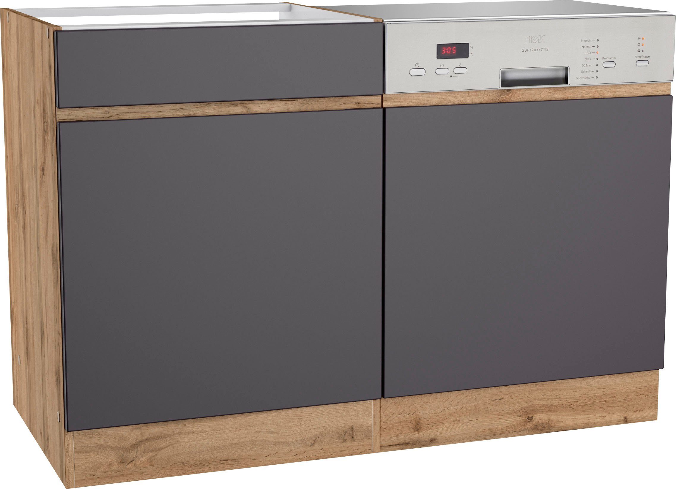 MÖBEL MDF-Fronten grau 120 Riesa wotaneiche Breite Matt cm, | HELD Spülenschrank