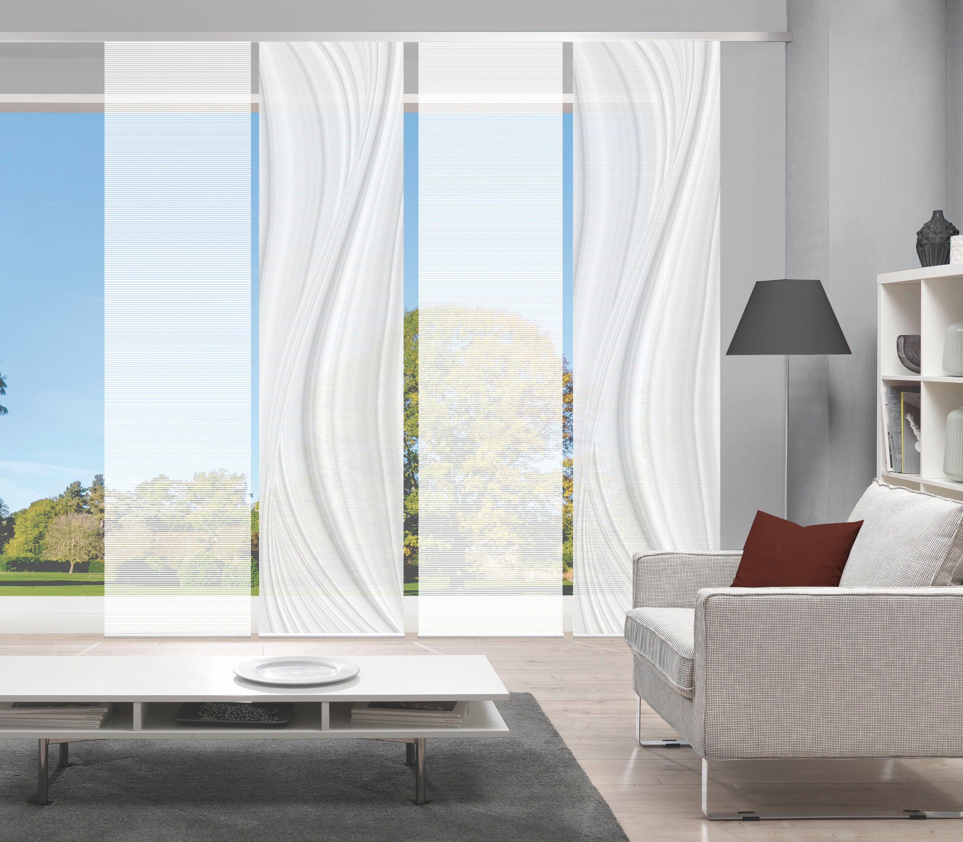 Vision S Schiebegardine LAURINA 4er SET (4 St), Paneelwagen, halbtransparent, Schiebevorhang Digidruck 4er Set LAURINA