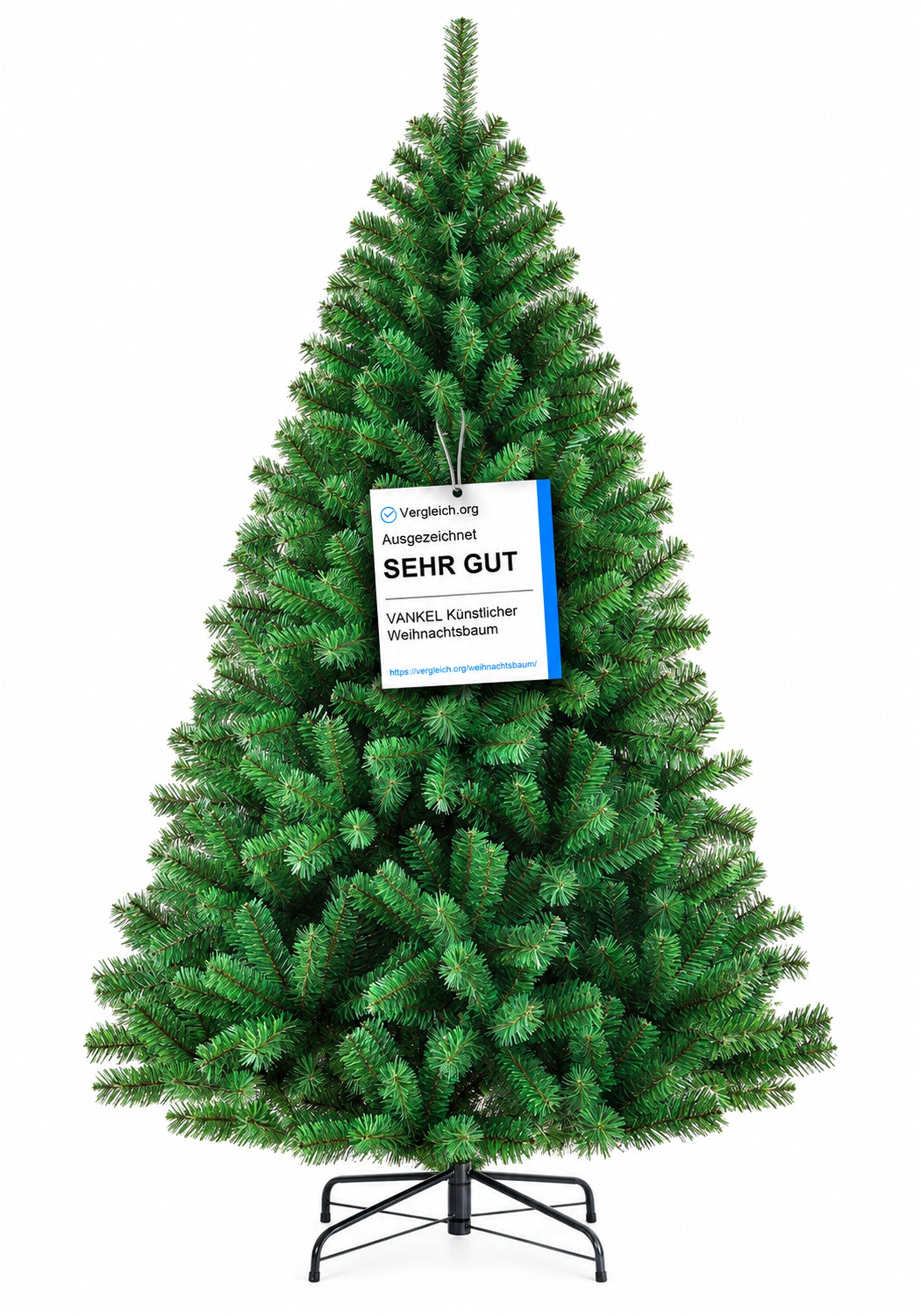 Vankel Künstlicher Weihnachtsbaum grüner Tannenbaum mit Metallständer, PVC-Christbaum, wiederverwendbar, Klassischer Christbaum aus PVC in 180 oder 210 cm zum Wiederverwenden
