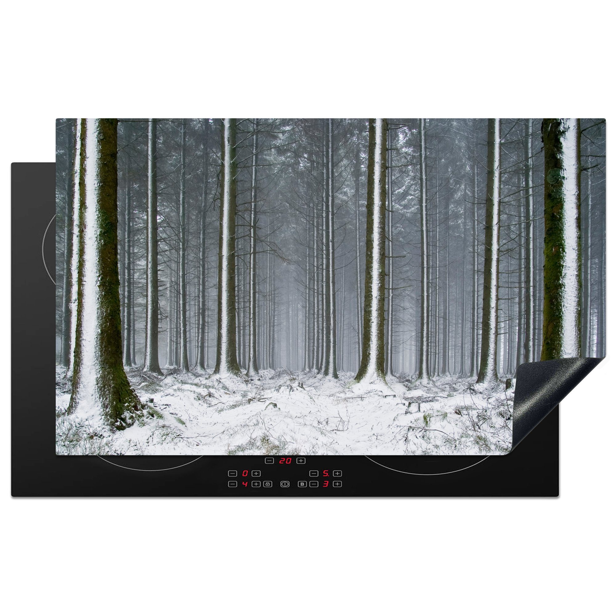 Schnee, tlg), für - cm, Vinyl, küche Arbeitsplatte (1 Winter Ceranfeldabdeckung, Herdblende-/Abdeckplatte Bäume MuchoWow - 83x51