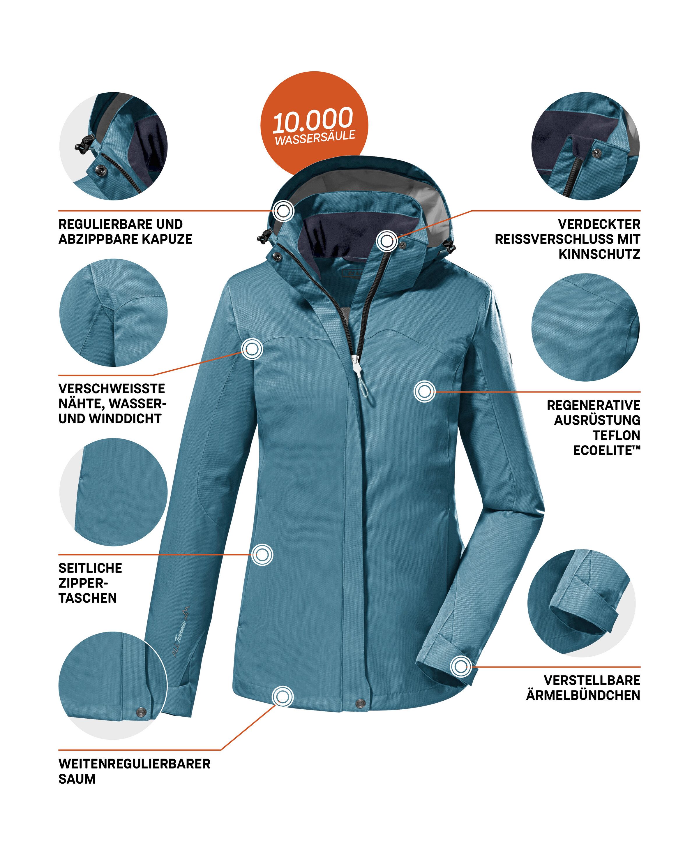 Killtec Funktionsjacke KOS 133 WMN JCKT Wasser- und winddichte Damenjacke mit abnehmbarer Kapuze – Bild 5 von 5