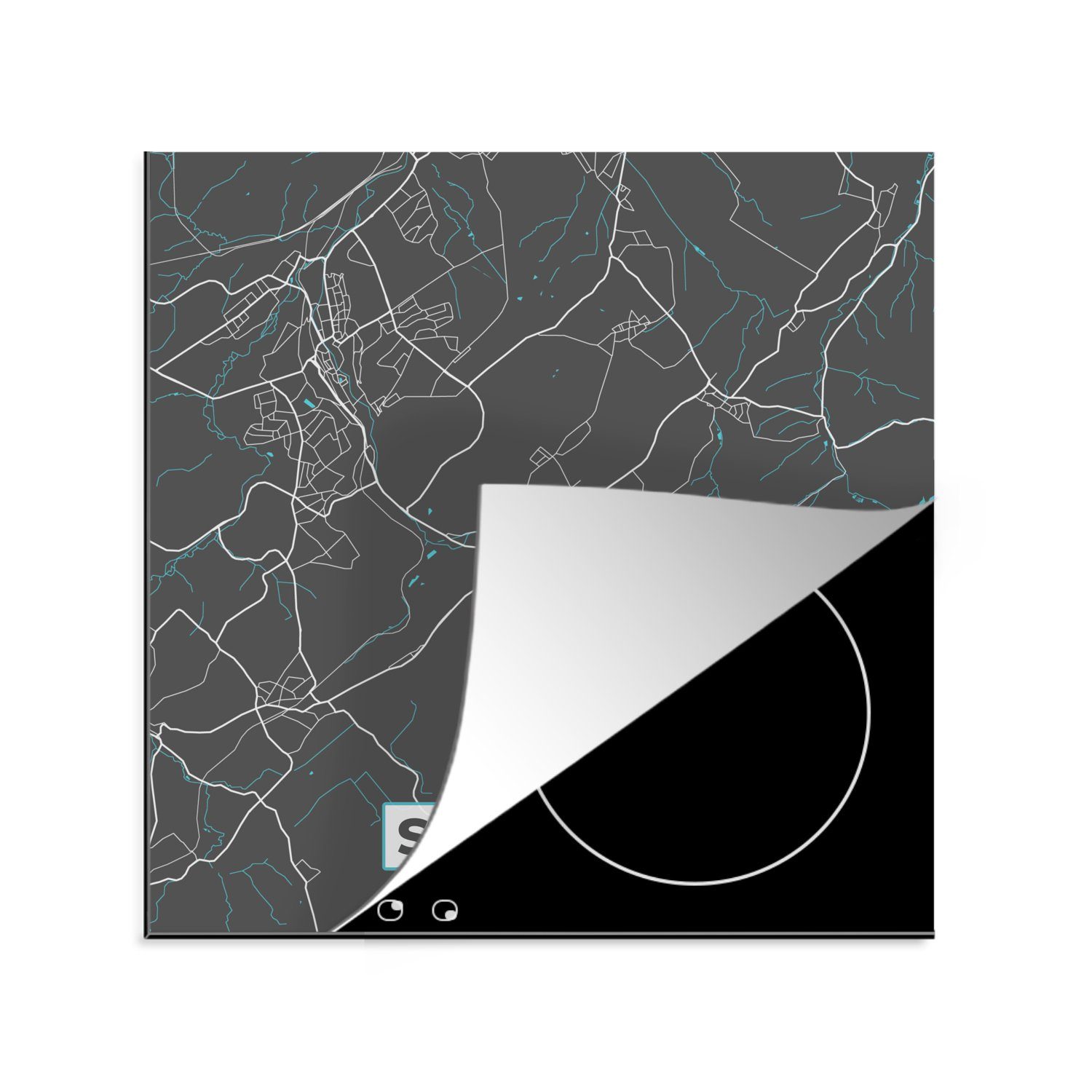 Ceranfeldabdeckung, für Herdblende-/Abdeckplatte tlg), - (1 - Arbeitsplatte - cm, - MuchoWow Stadtplan Stolberg, küche Karte Blau Vinyl, 78x78 Deutschland