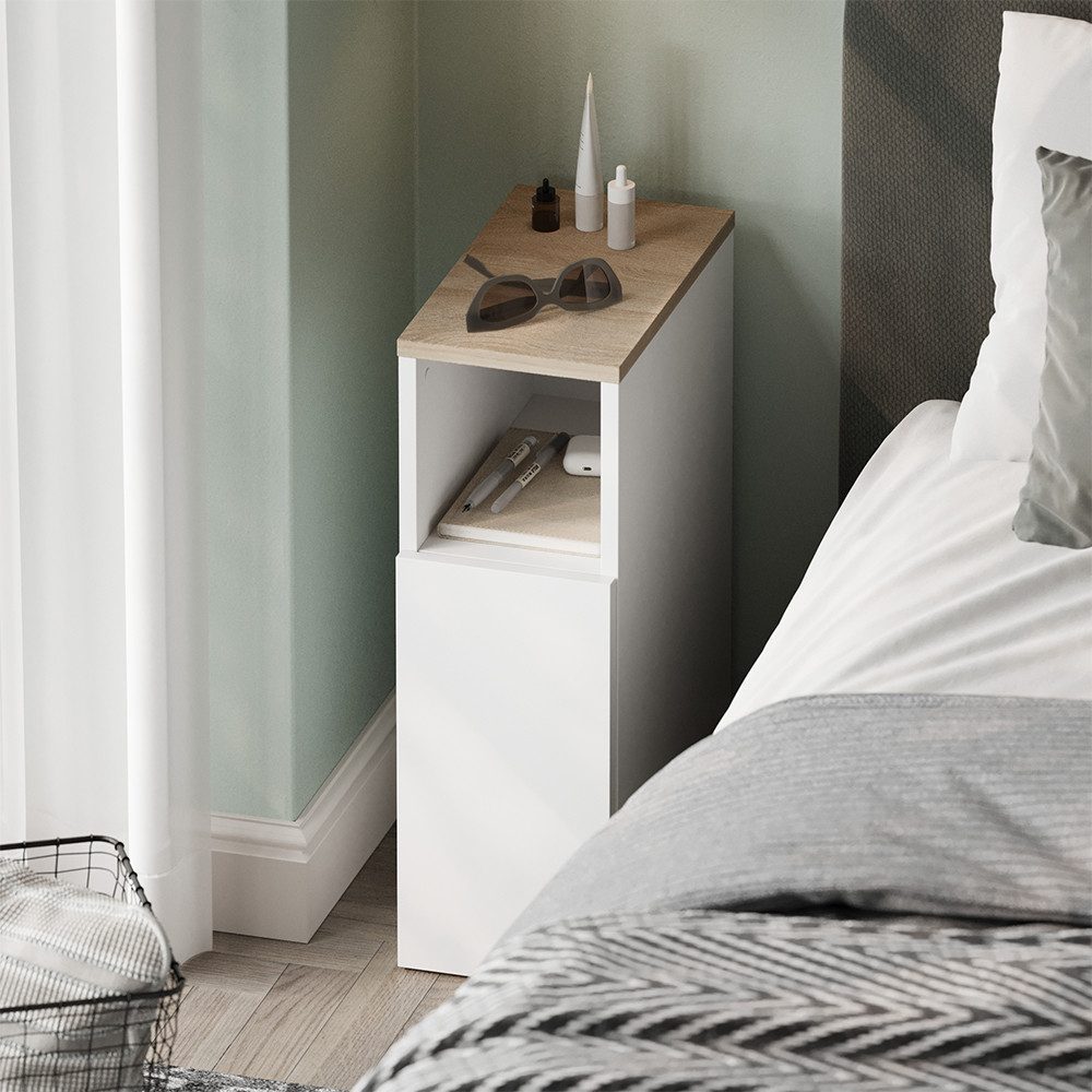 Vicco Nachtschrank Enton, Weiß/Sonoma, 20 x 59.5 cm mit 1 Tür (1-St)