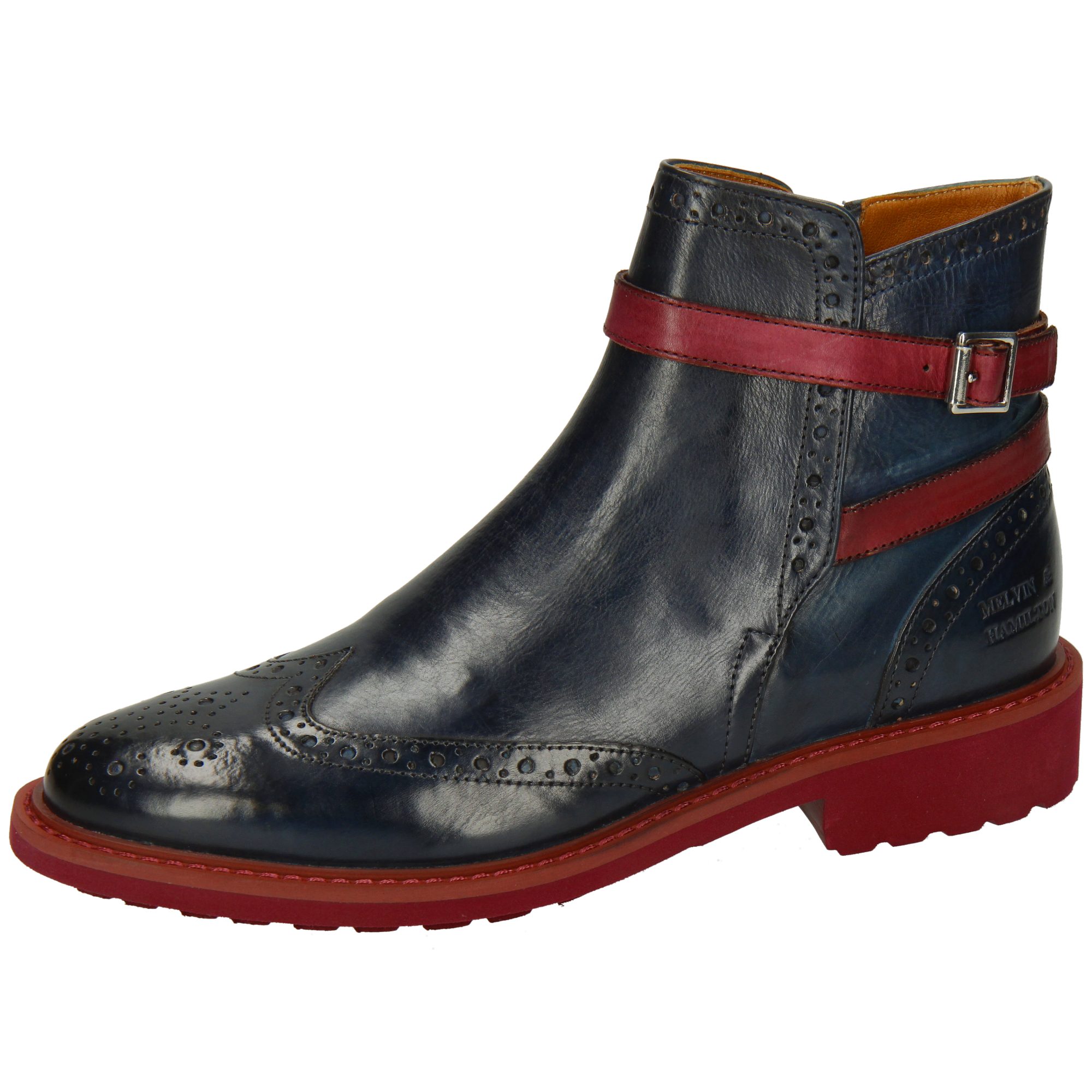 Melvin & Hamilton Selina Stiefelette Navy 25 Strap Burgundy Crust