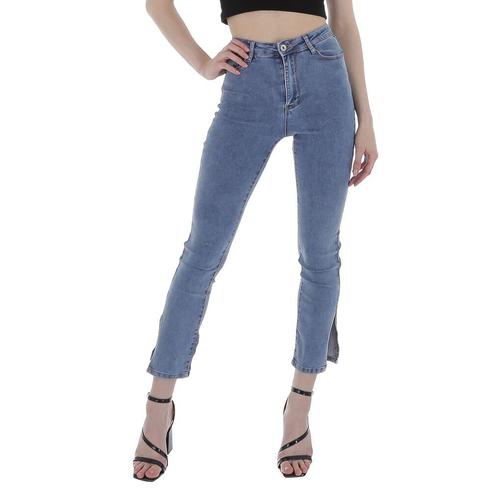 High-waist-Jeans Freizeit Ital-Design Waist in High Jeans Blau Damen Stretch Used-Look