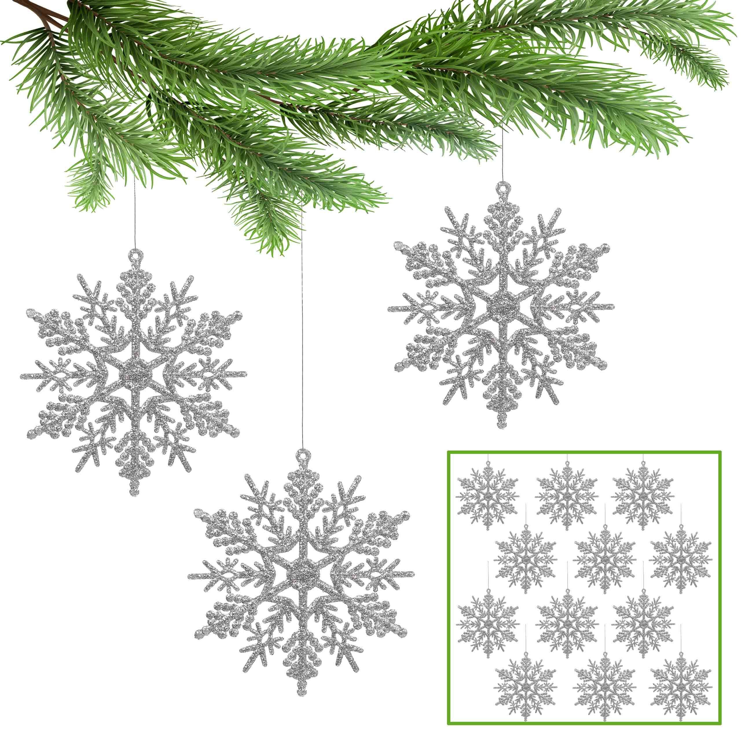 Weihnachtsbaumkugel Silberne Sterne, Weihnachtsbaum-Schneeflocken 10cm, 12 Stück