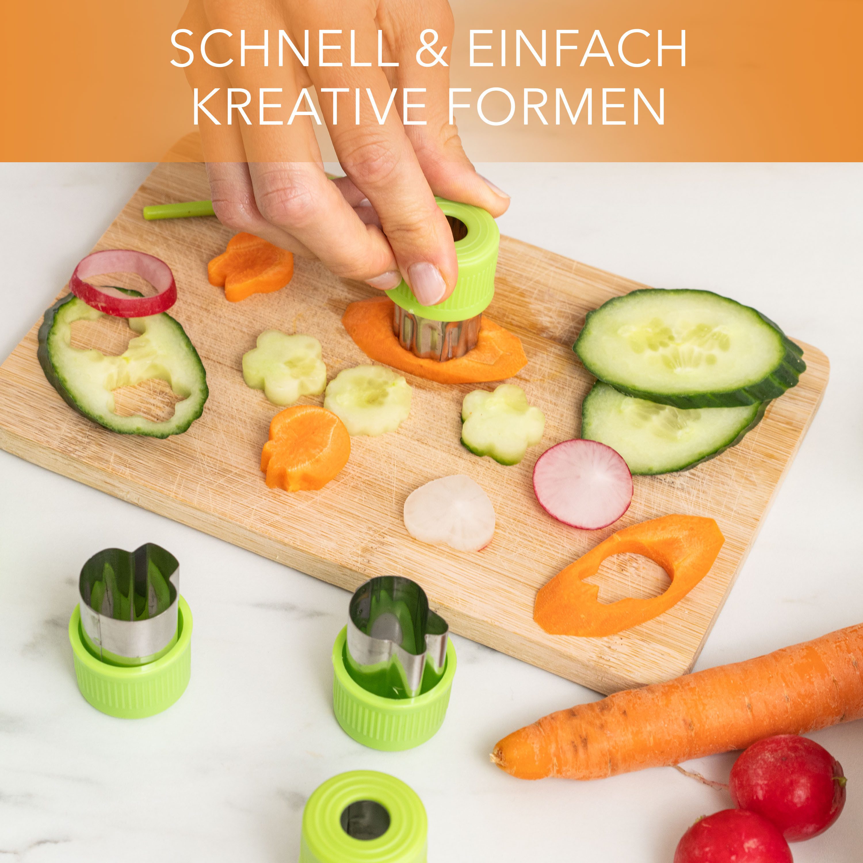 AVANA Ausstechform Edelstahl Ausstechformen Gemüse Obst Ausstecher Keks Gemüseausstecher, Edelstahl, (9 Stück), Schutzgriff für Kinder, BPA-frei, Grün – Bild 4 von 5