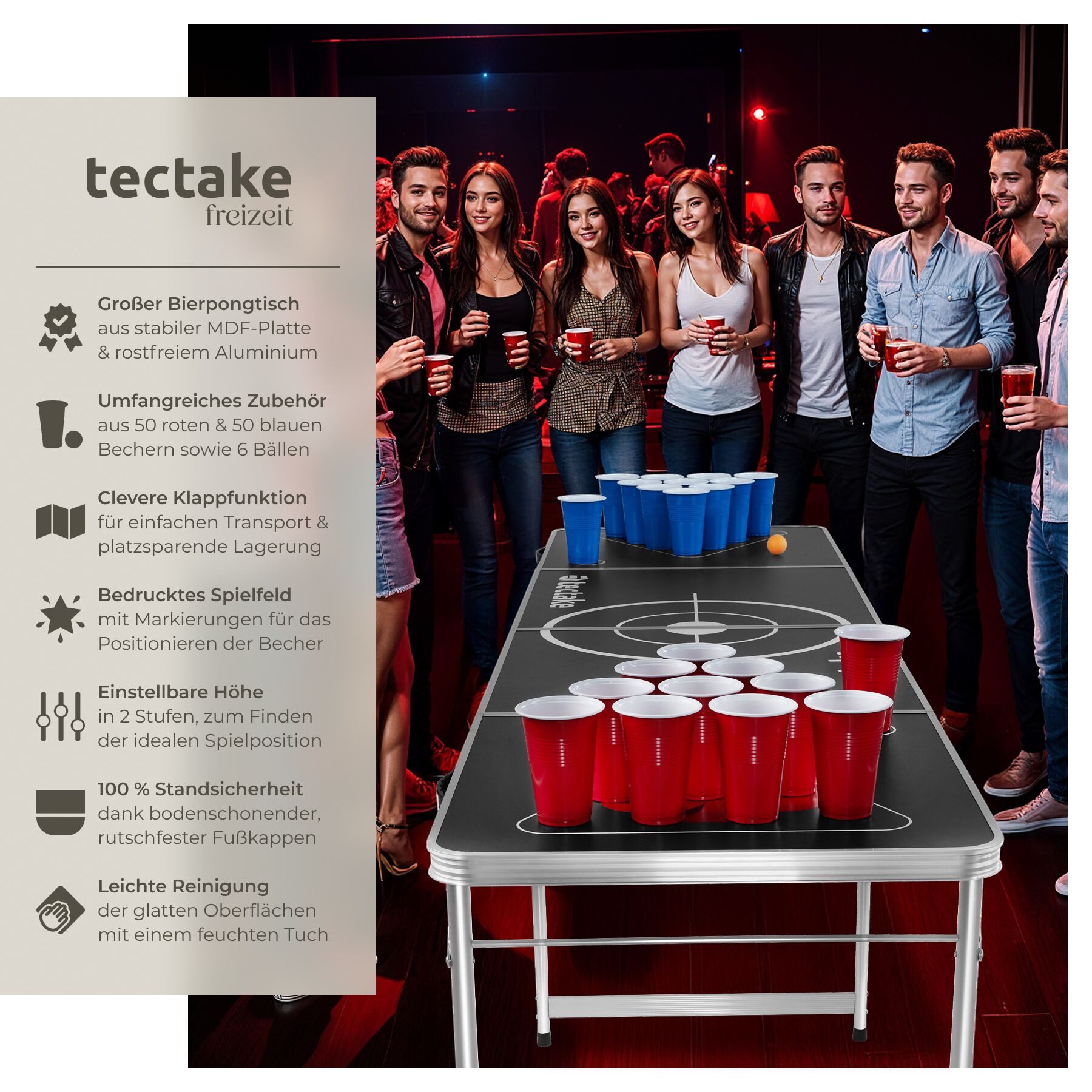 tectake Spieltisch Bierpong-Tisch, aus Aluminium