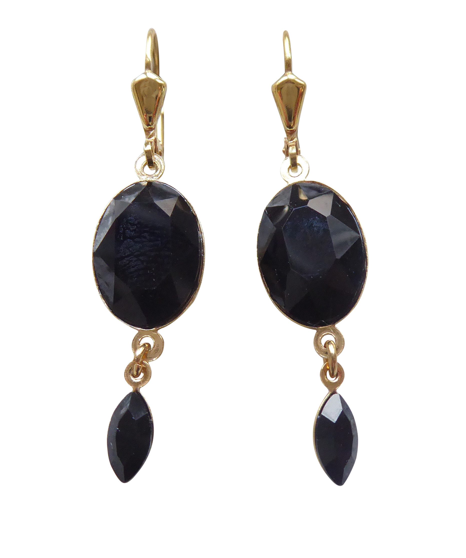 Mugello Paar Ohrhänger Luana schwarz vergoldet Fest elegant Jugendstil Ball, Handgefertigter Modeschmuck, made in Germany