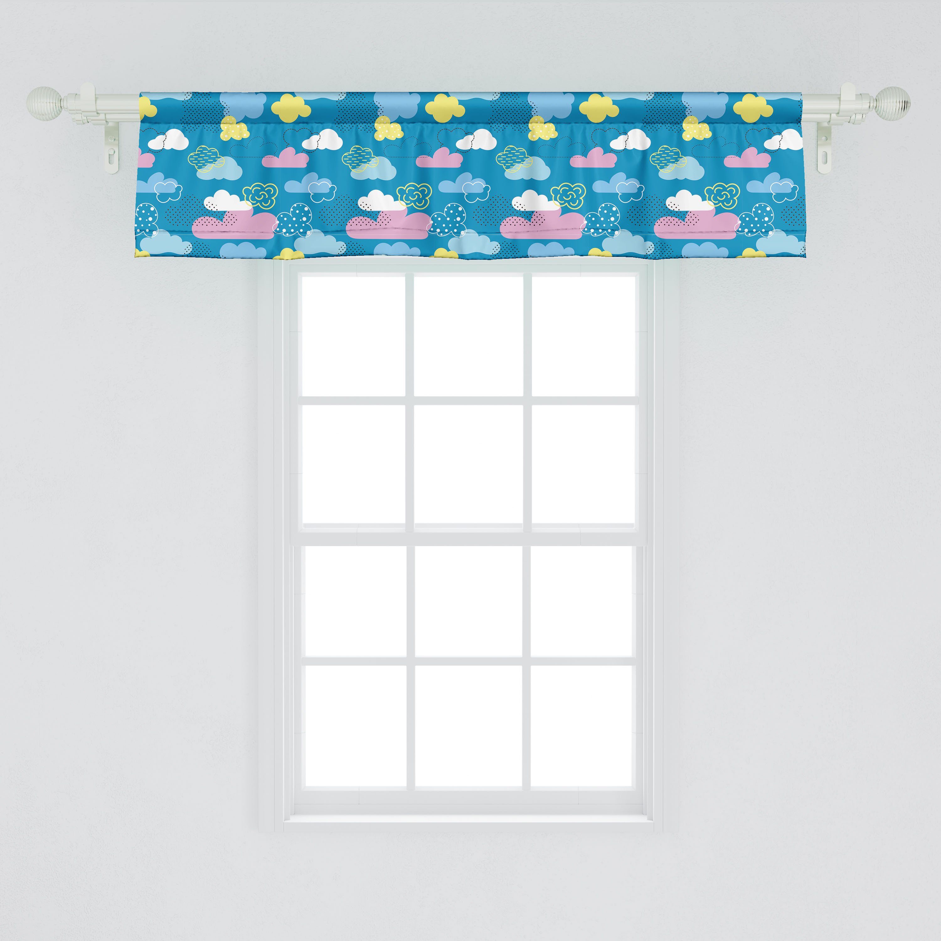 Abakuhaus, mit Vorhang für Karikatur Microfaser, Küche Scheibengardine Schlafzimmer Punkte Nursery Stil Wolken Volant Dekor Stangentasche,